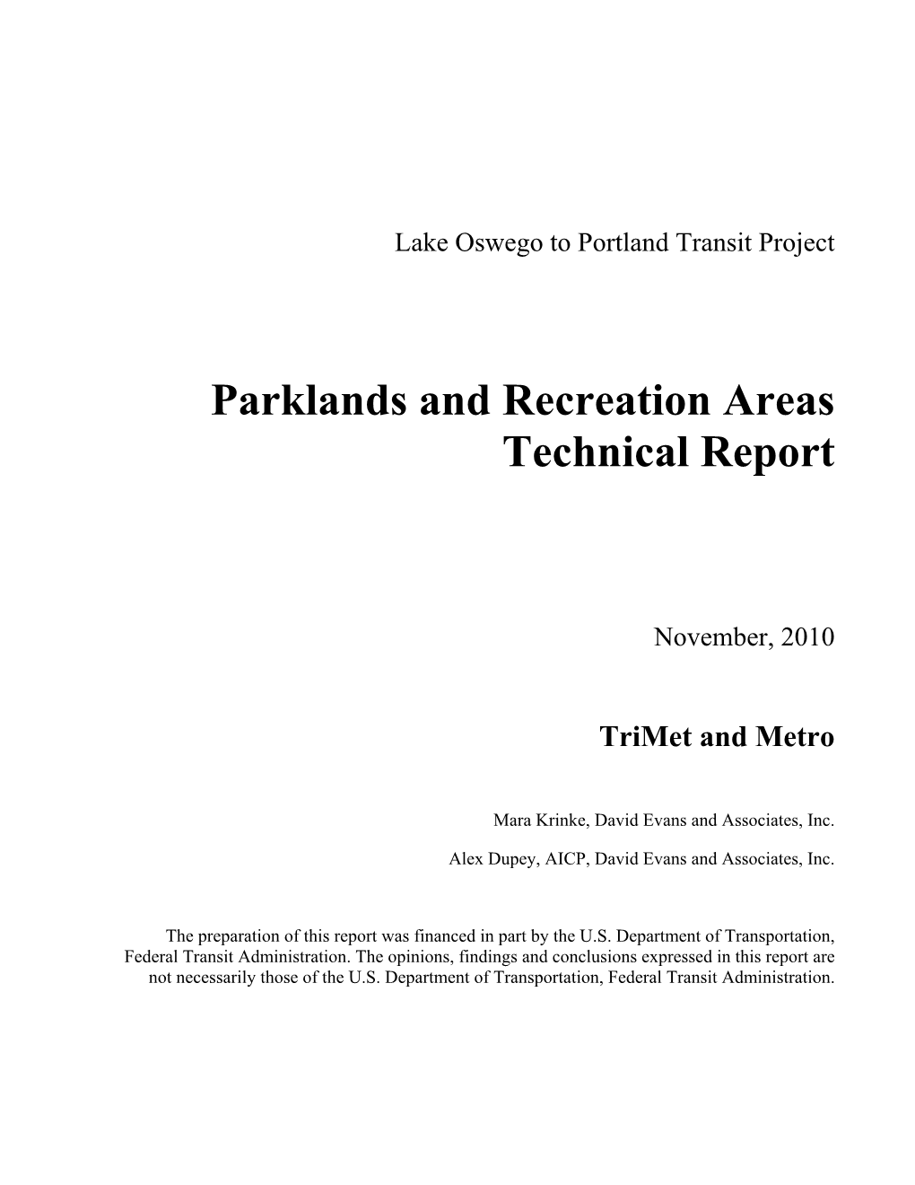 Parklands and Recreation Areas Technical Report