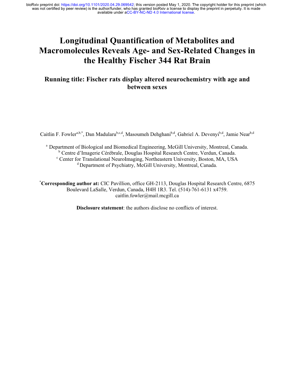 Longitudinal Quantification of Metabolites and Macromolecules Reveals Age- and Sex-Related Changes in the Healthy Fischer 344 Rat Brain