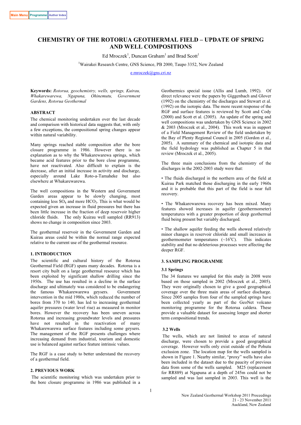 Chemistry of the Rotorua Geothermal Field – Update of Spring and Well Compositions