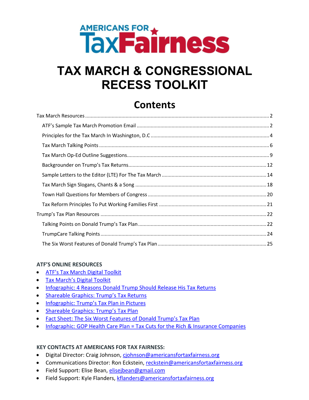 ATF Tax March & Congressional Recess Toolkit