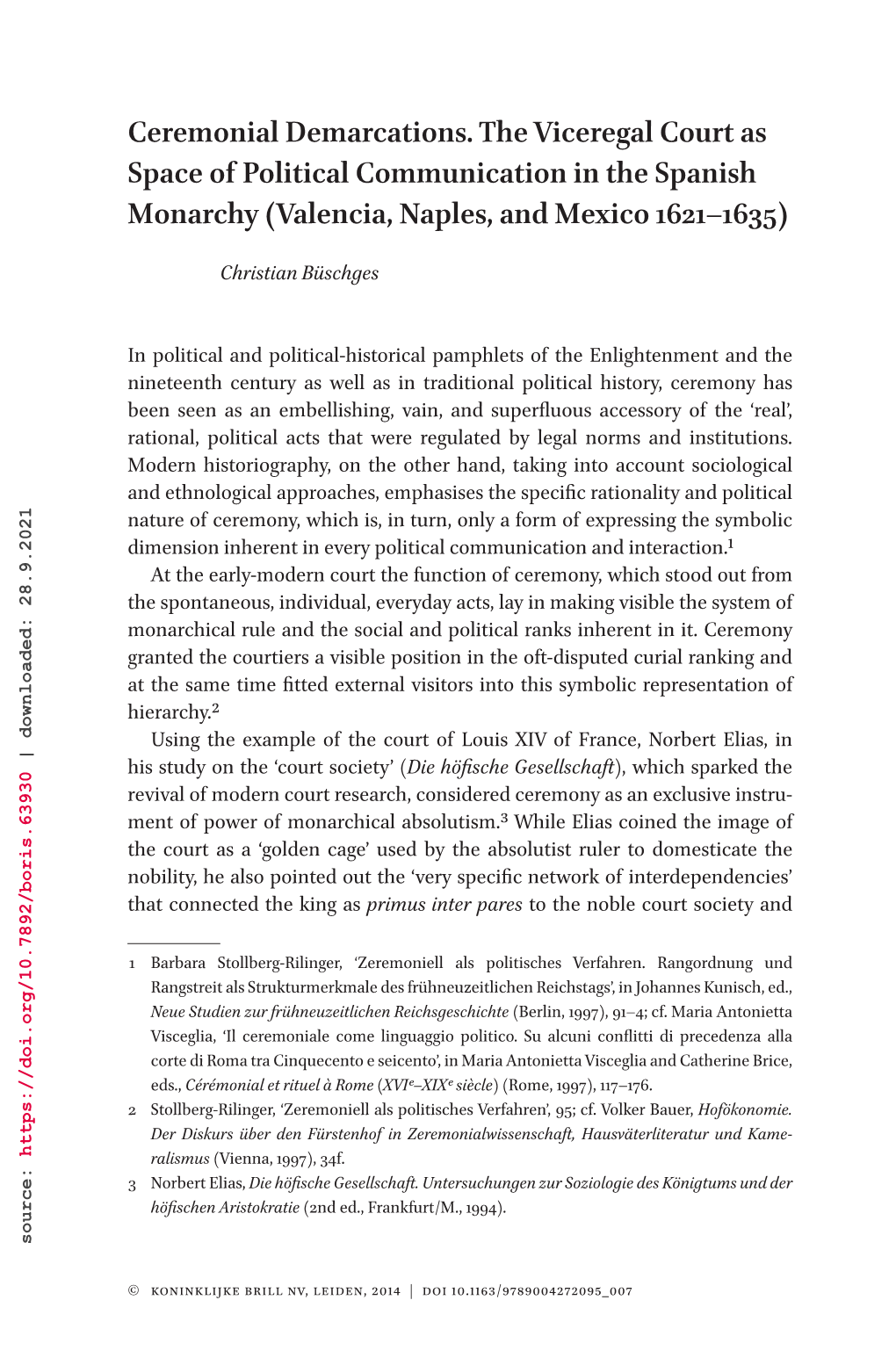 Valencia, Naples, Andmexico 1621–1635) Political Communicationinthespanish Space of Ceremonial Demarcations