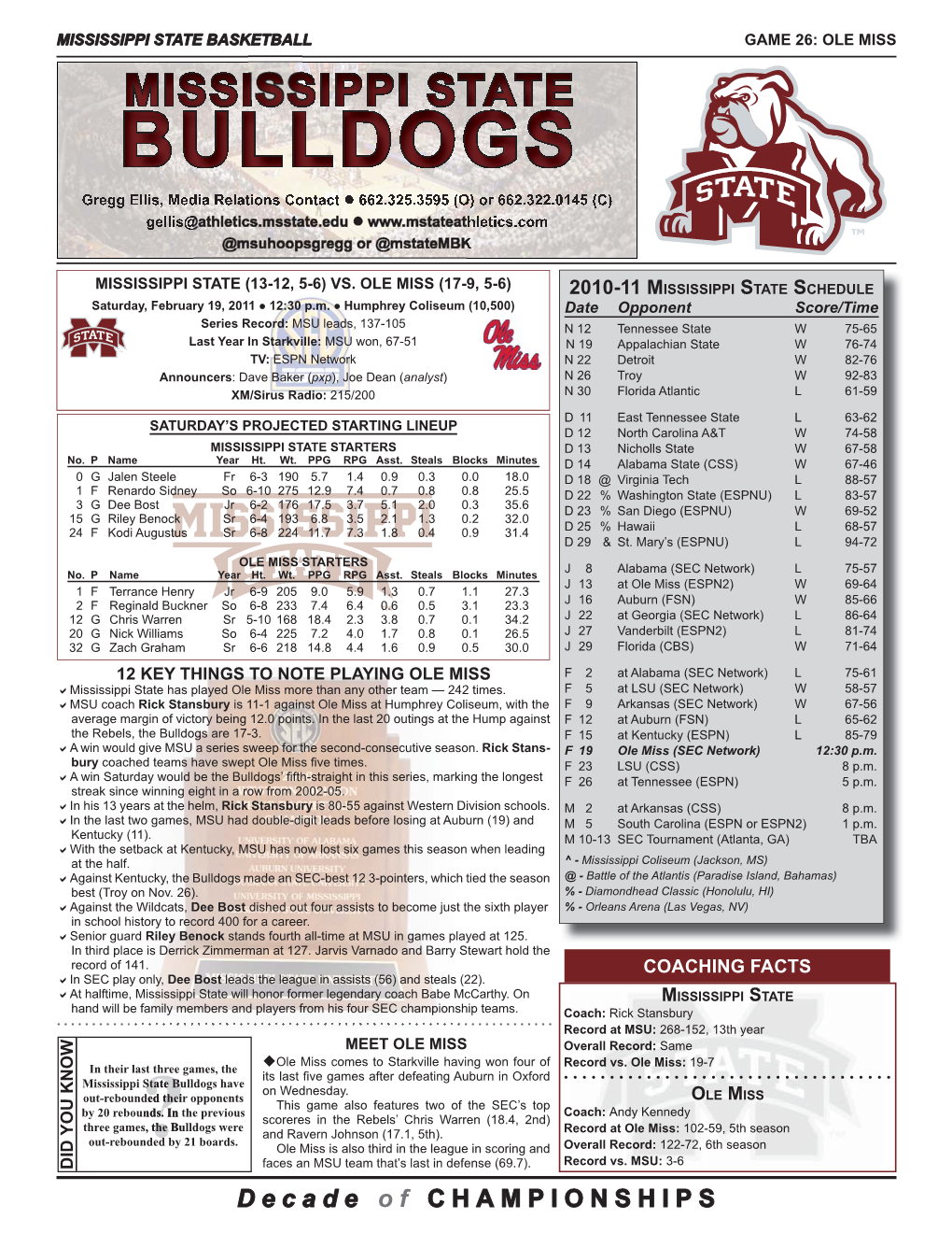 Ole Miss 2 Game Notes.Indd