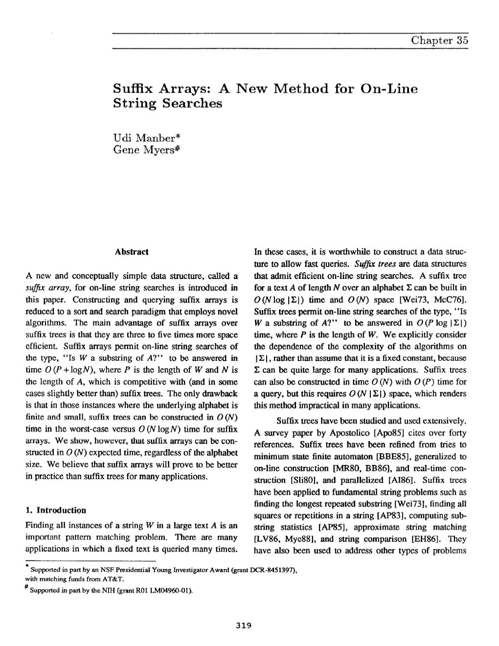 Suffix Arrays: a New Method for On-Line String Searches