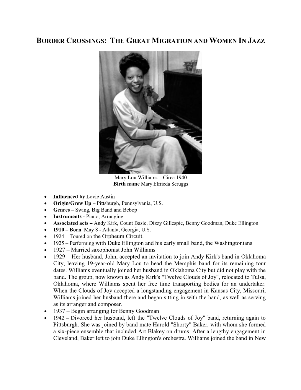 The Great Migration and Women in Jazz