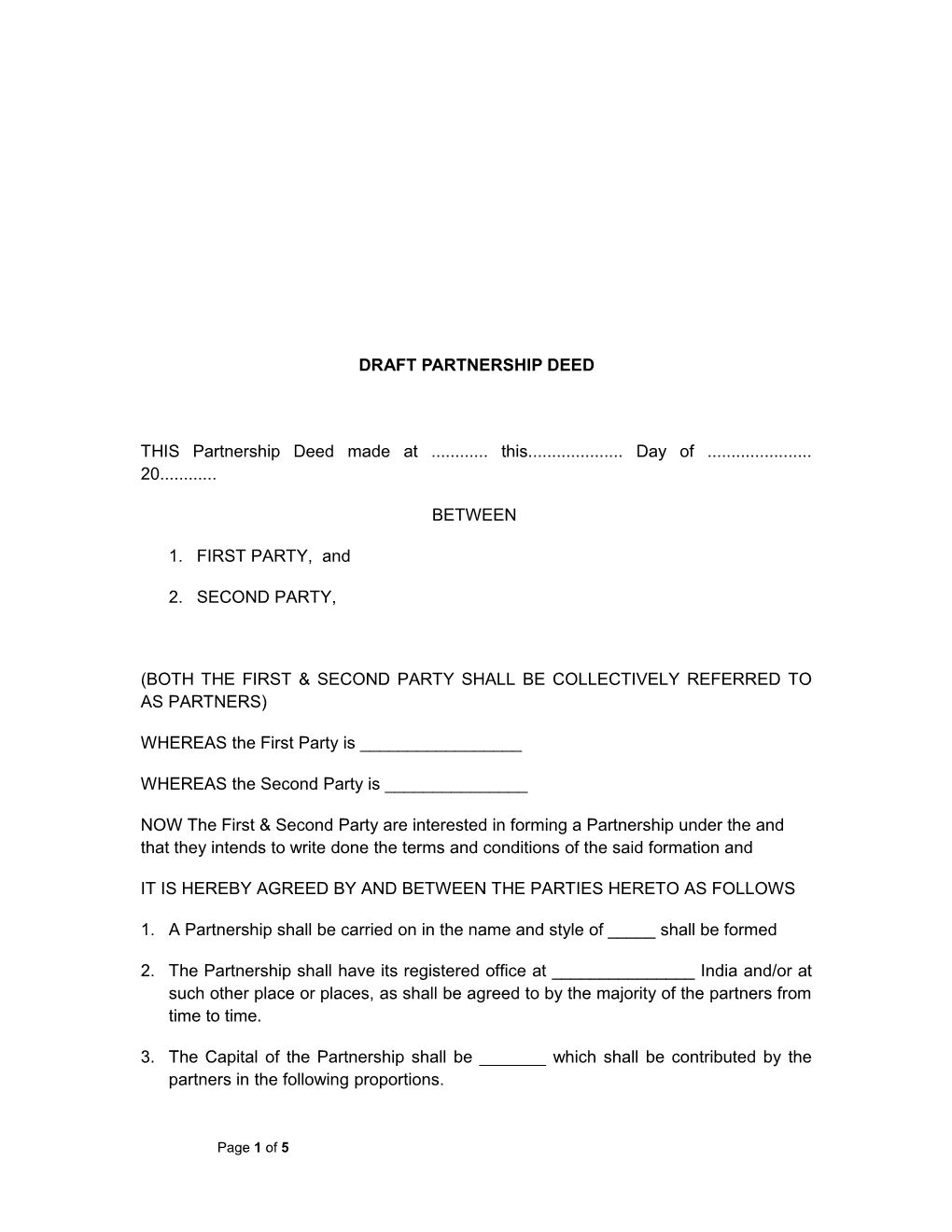 Draft Partnership Deed