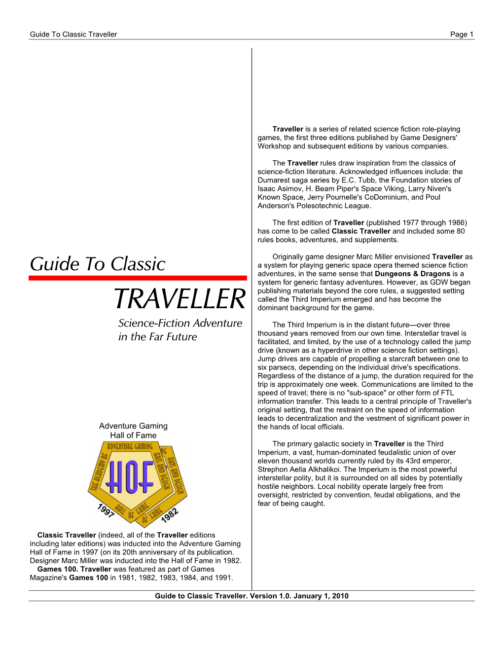 Guide to Classic Traveller Page 1