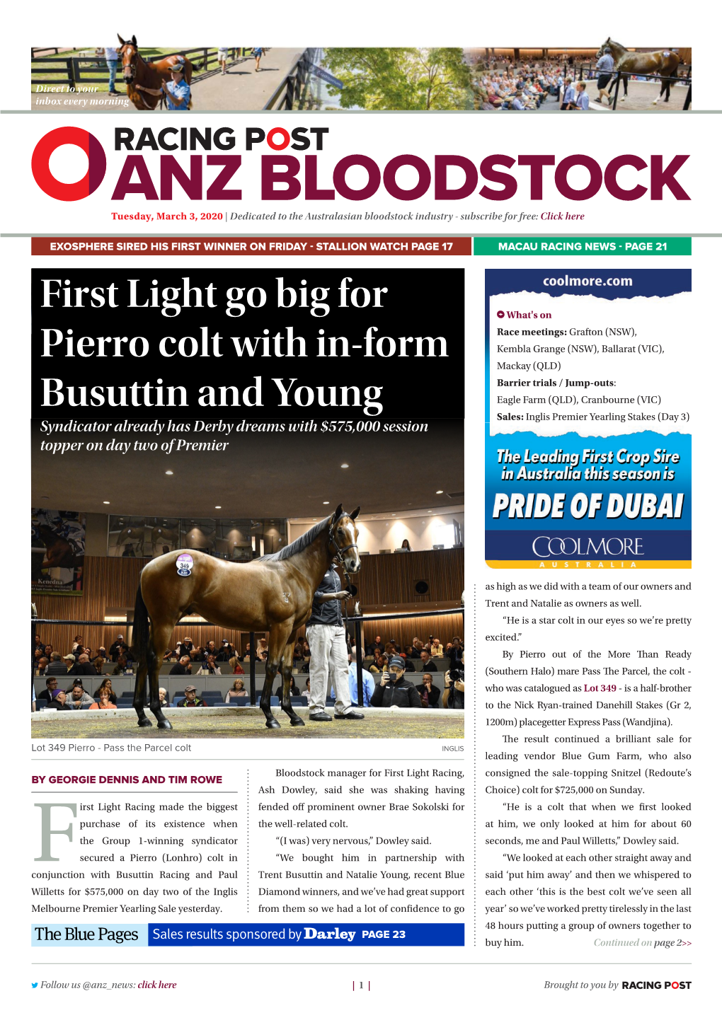 First Light Go Big for Pierro Colt with In-Form Busuttin and Young | 2 | Tuesday, March 3, 2020