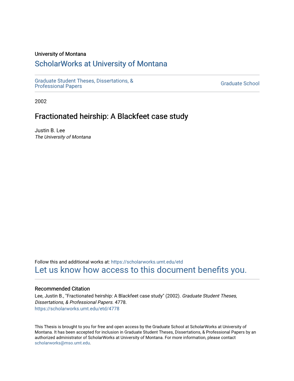 Fractionated Heirship: a Blackfeet Case Study