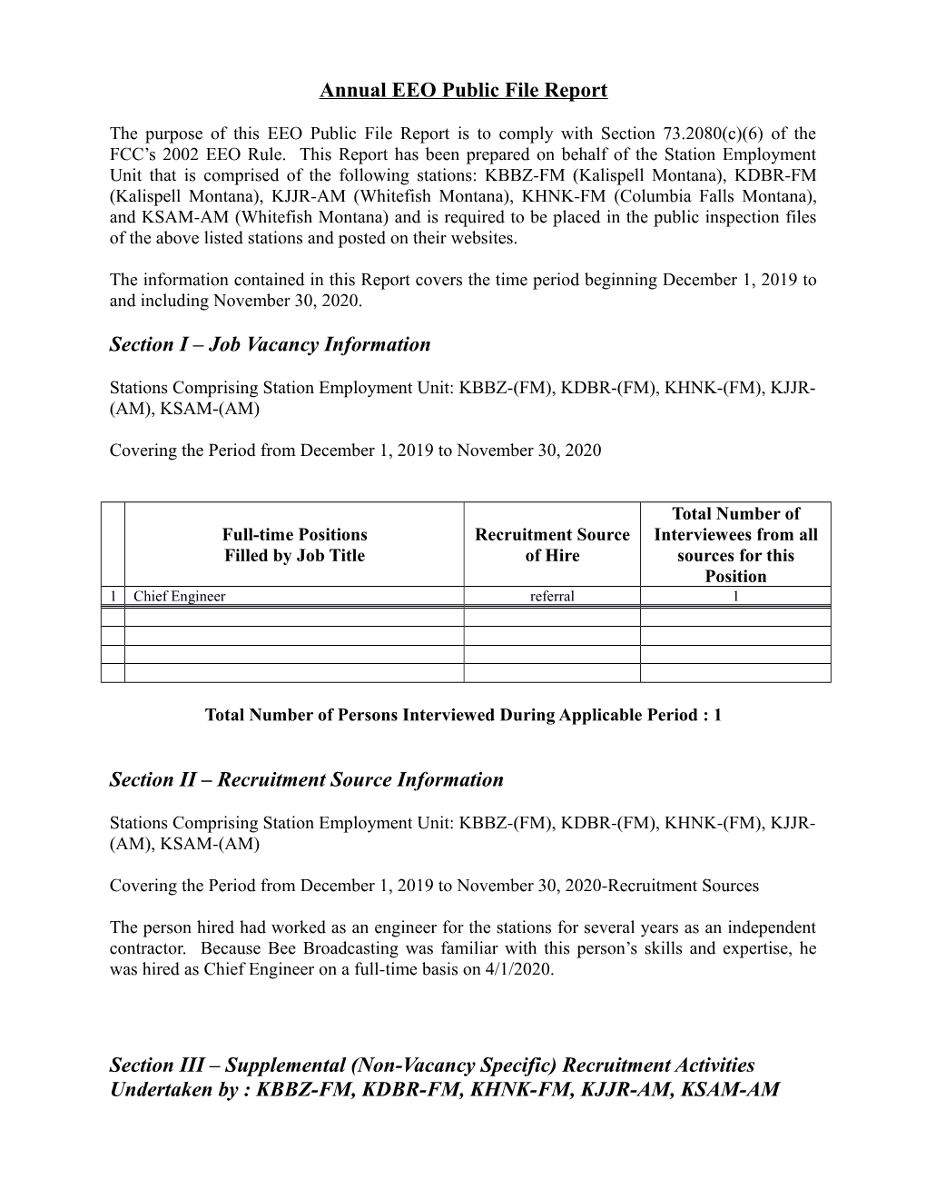 Annual EEO Public File Report