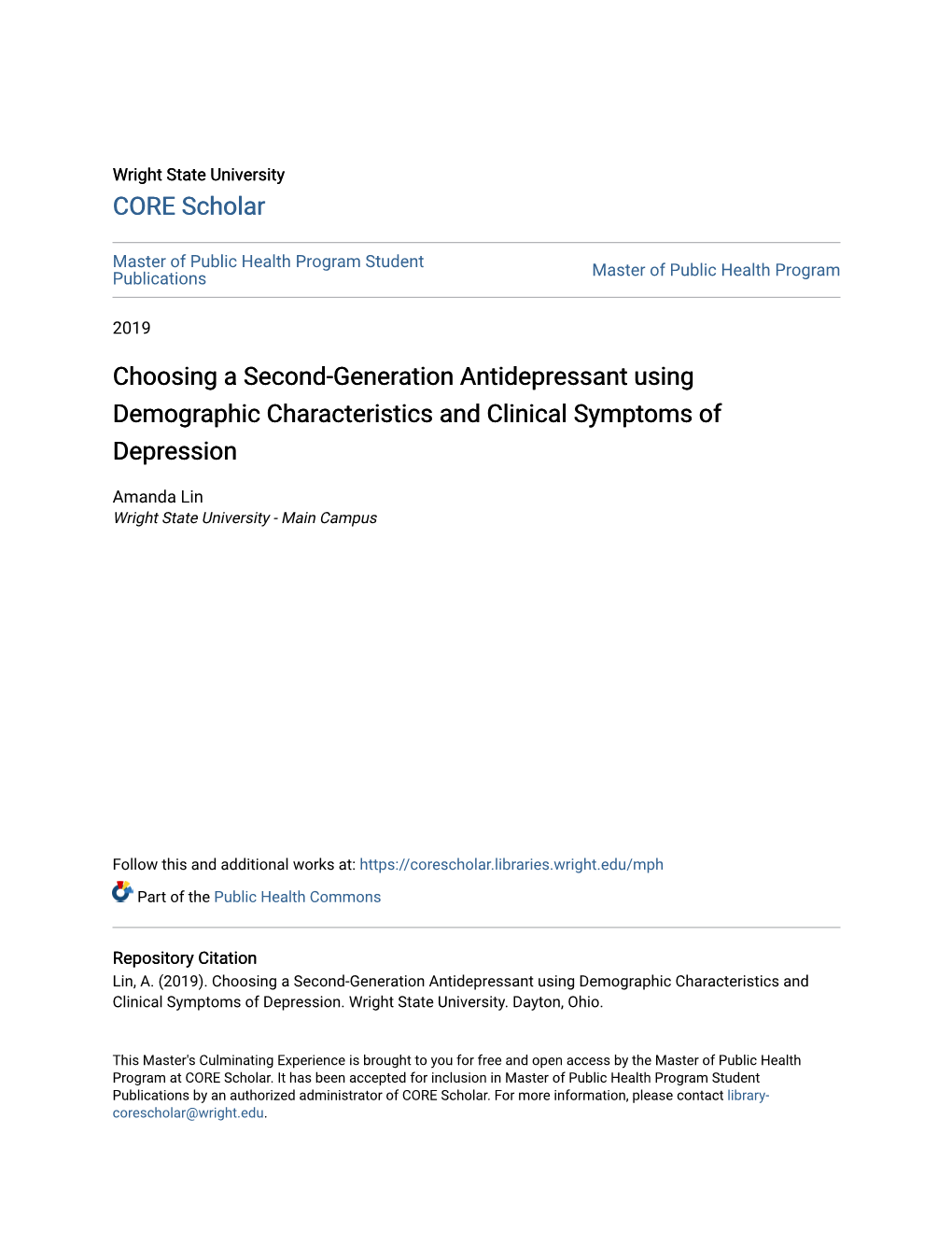 Choosing a Second-Generation Antidepressant Using Demographic Characteristics and Clinical Symptoms of Depression