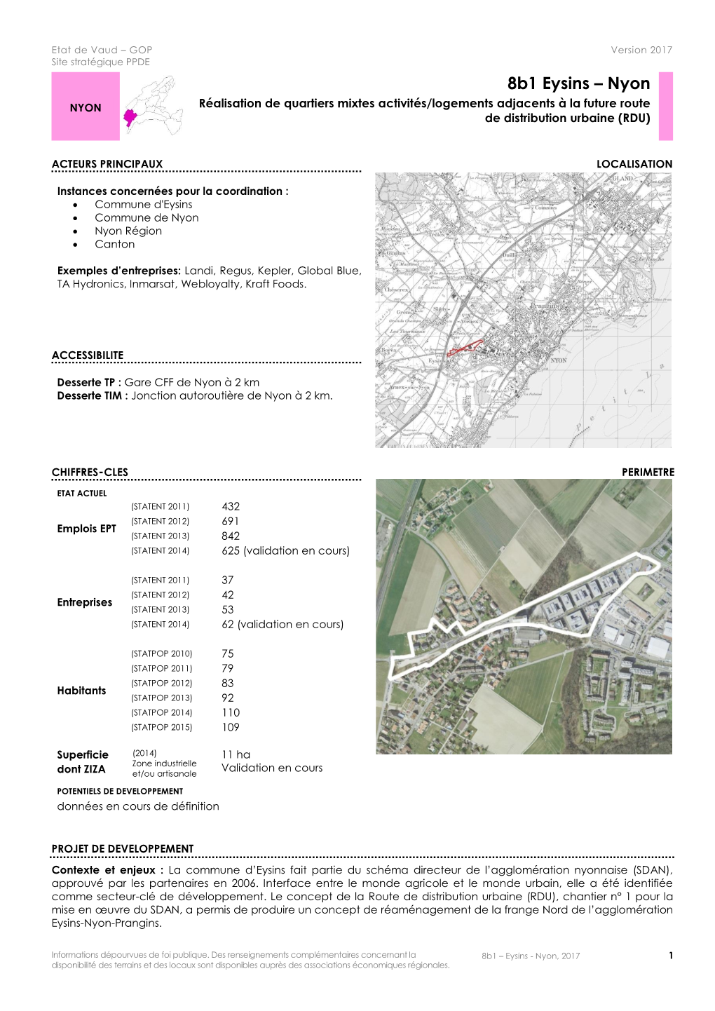 8B1 Eysins – Nyon NYON Réalisation De Quartiers Mixtes Activités/Logements Adjacents À La Future Route De Distribution Urbaine (RDU)