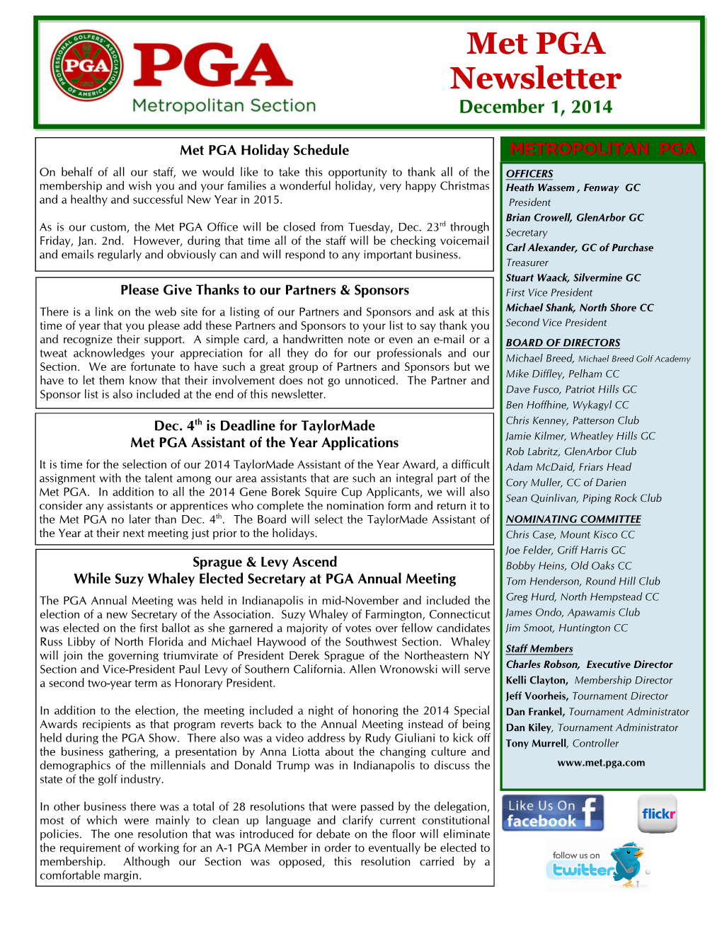 Met PGA Newsletter December 1, 2014