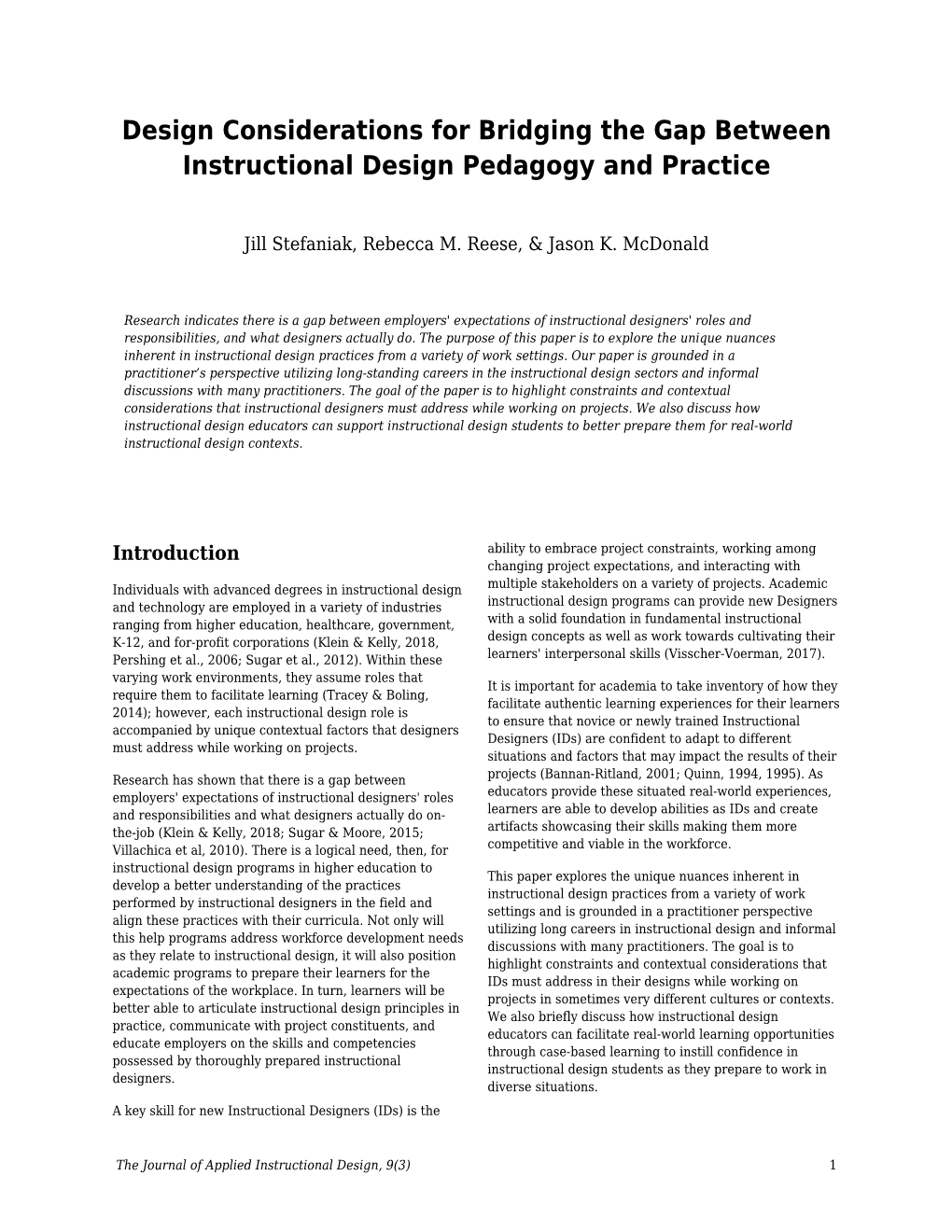 Design Considerations for Bridging the Gap Between Instructional Design Pedagogy and Practice