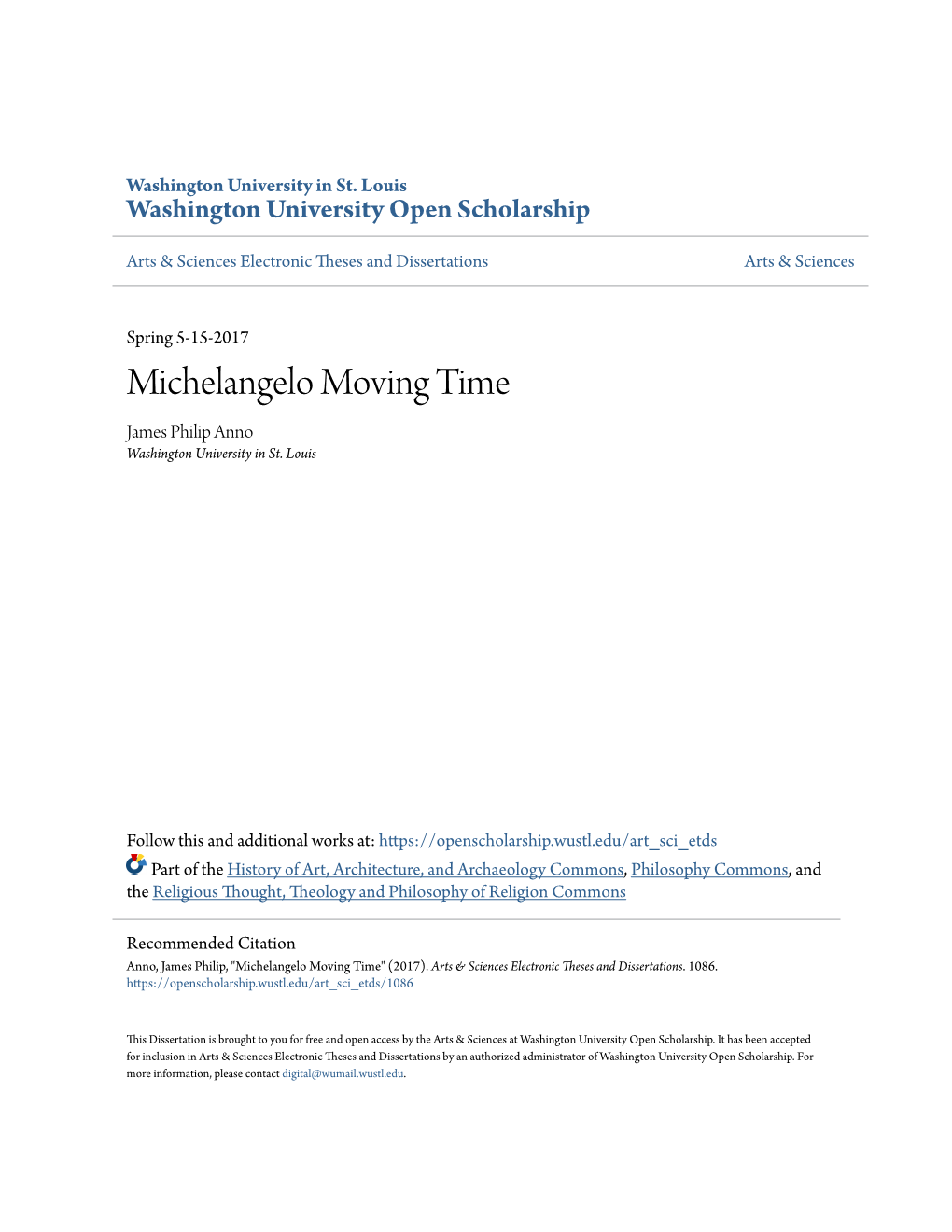 Michelangelo Moving Time James Philip Anno Washington University in St