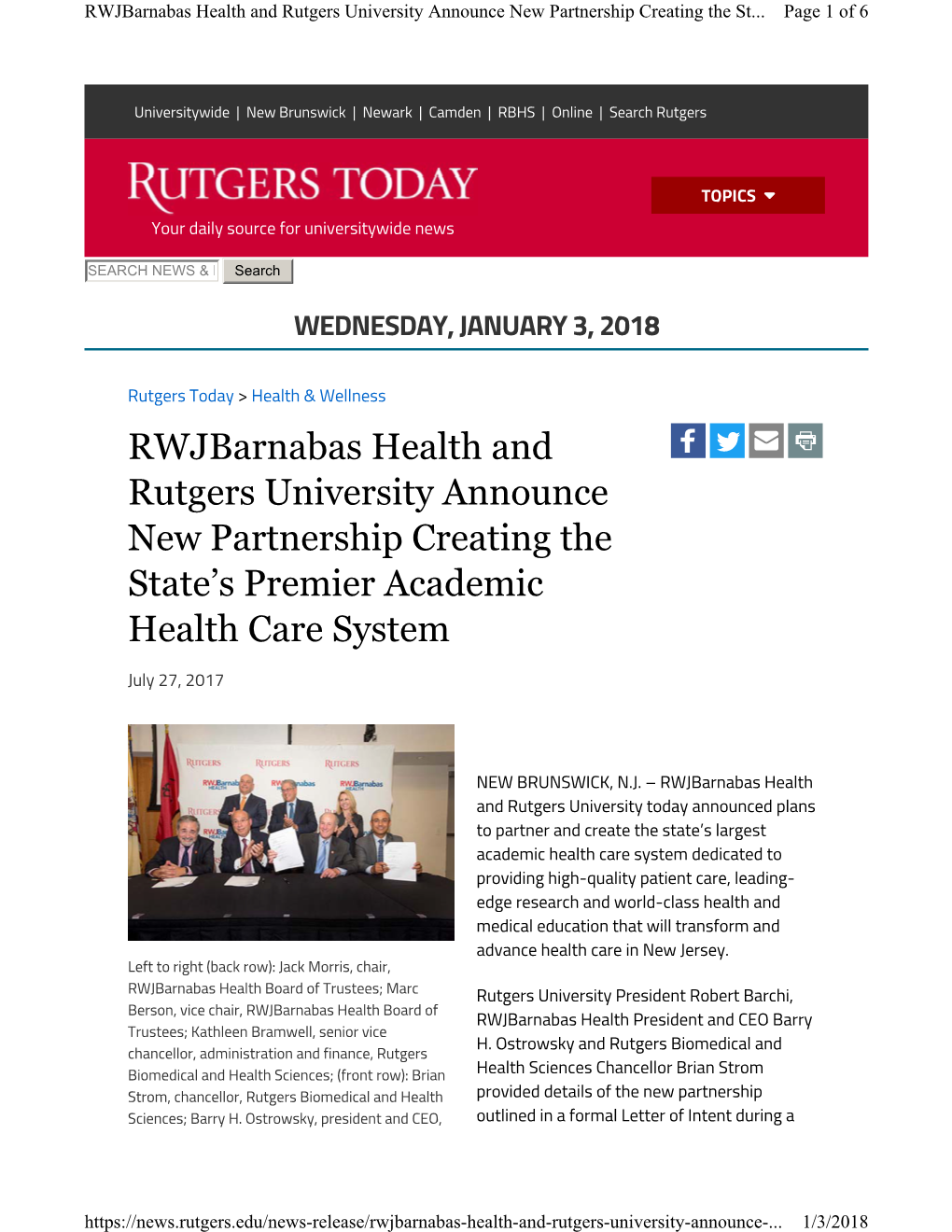 Rwjbarnabas Health and Rutgers University Announce New Partnership Creating the St