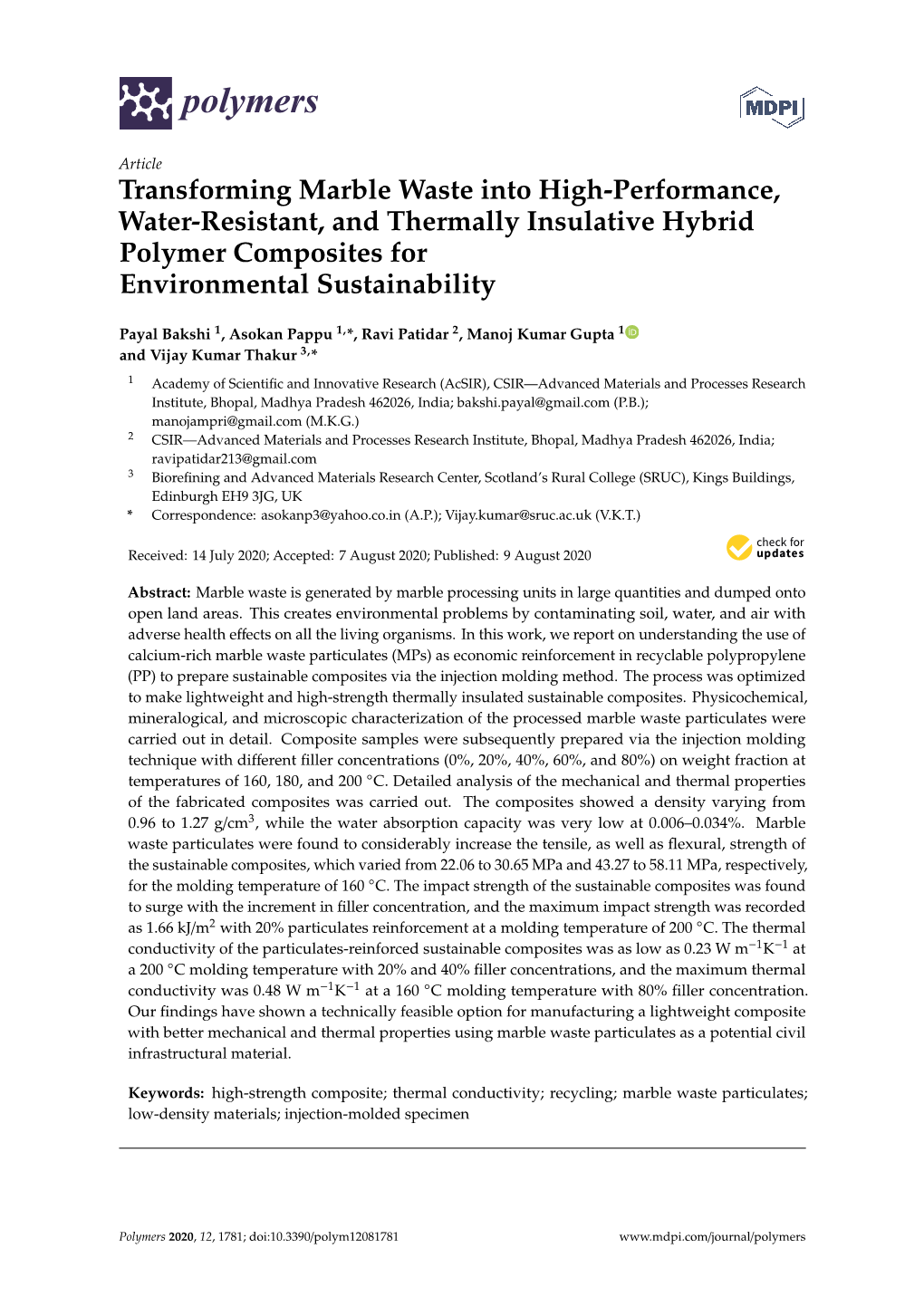 Transforming Marble Waste Into High-Performance, Water-Resistant, and Thermally Insulative Hybrid Polymer Composites for Environmental Sustainability