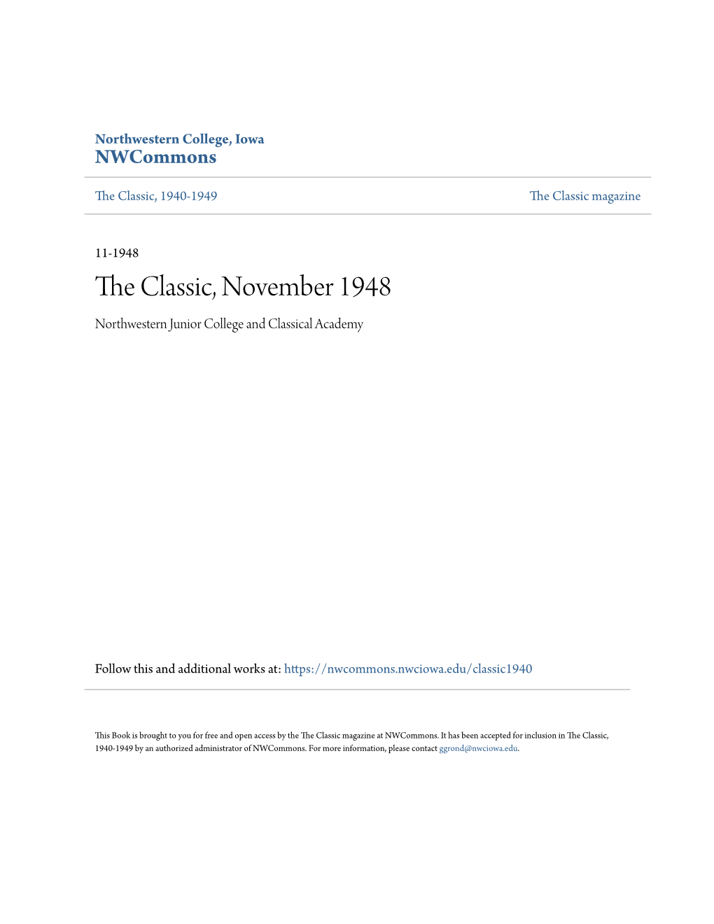 The Classic, November 1948