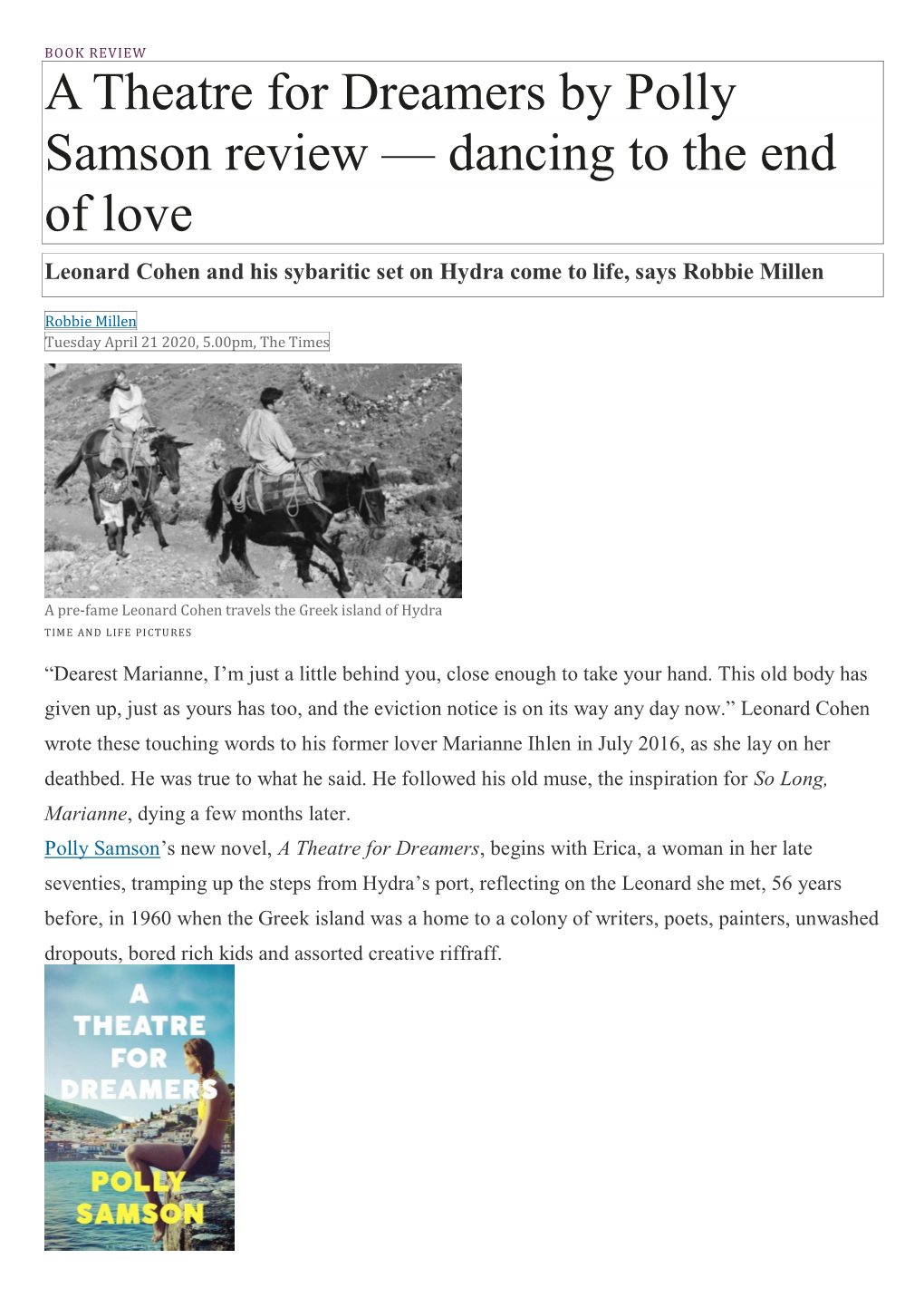 A Theatre for Dreamers by Polly Samson Review — Dancing to the End of Love Leonard Cohen and His Sybaritic Set on Hydra Come to Life, Says Robbie Millen