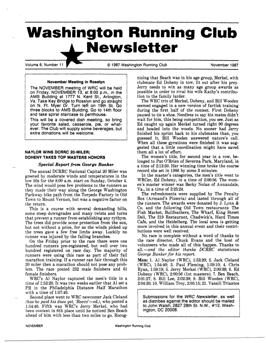 Washington Running Club Newsletter