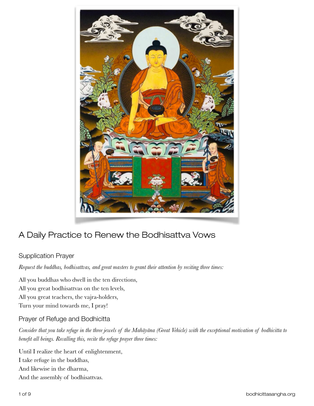 Daily Practice to Renew Bodhisattva Vows