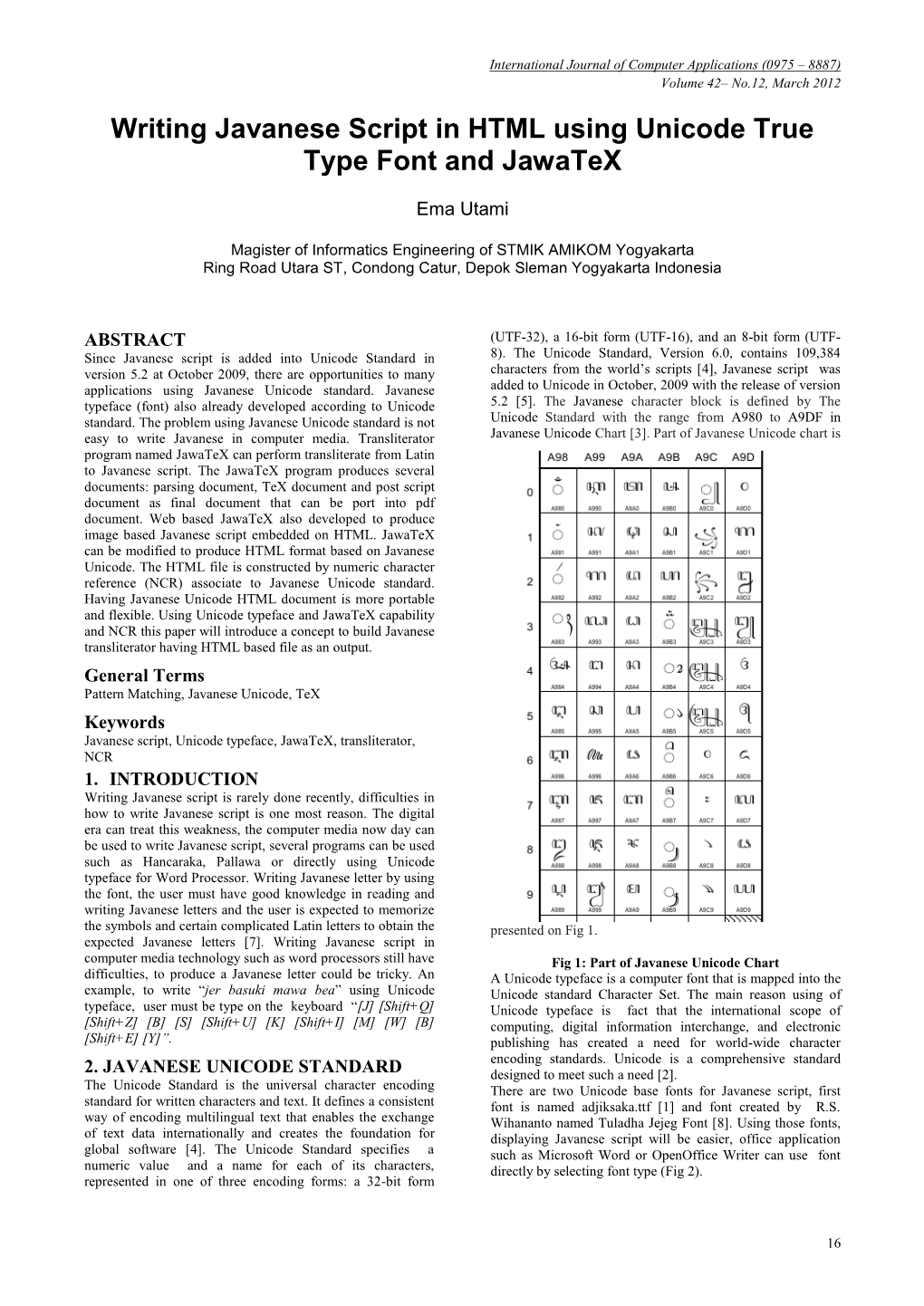 Writing Javanese Script in HTML Using Unicode True Type Font and Jawatex