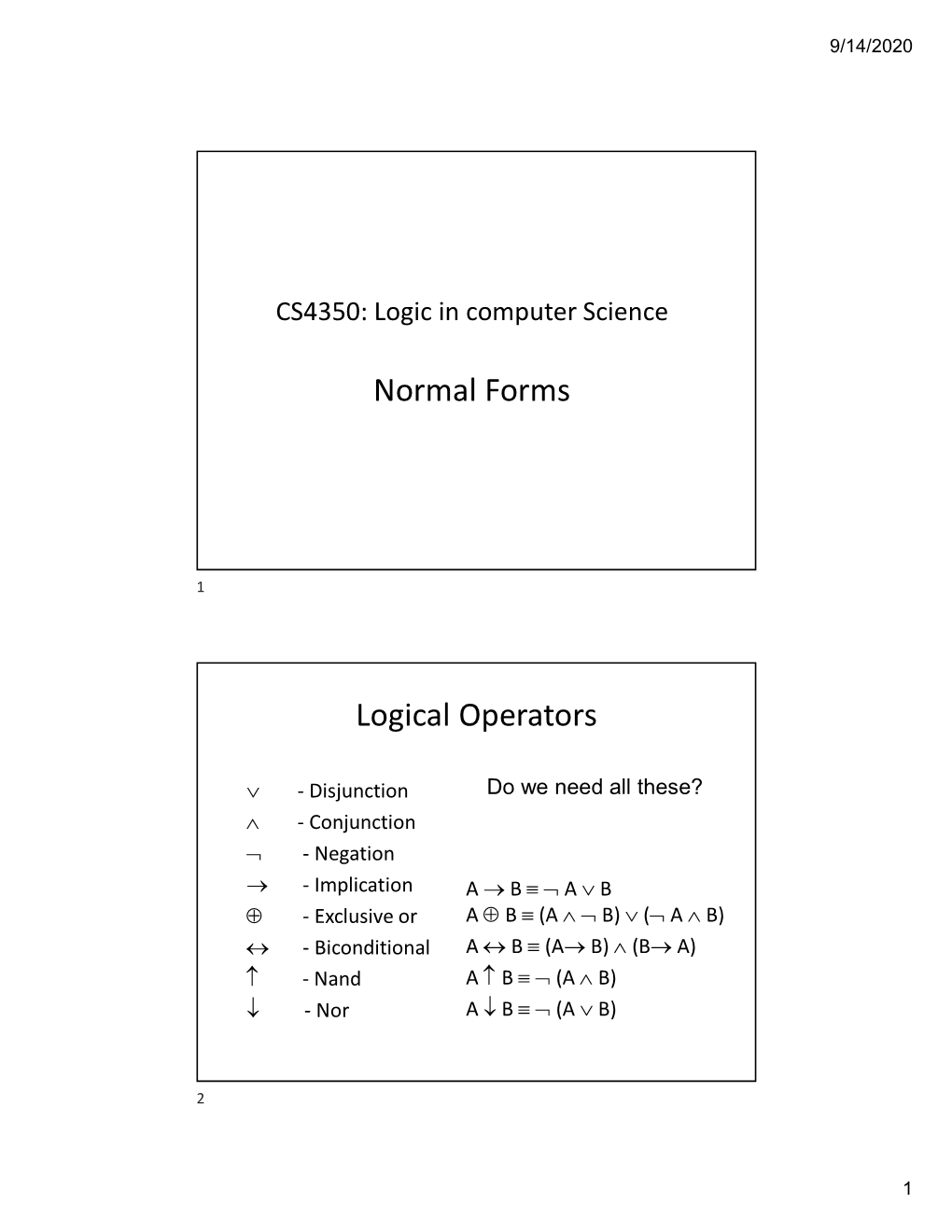 Normal Forms Logical Operators