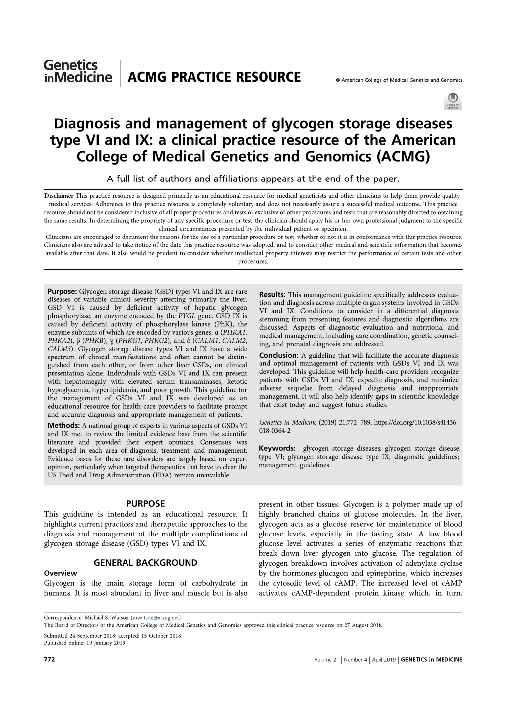 Diagnosis and Management of Glycogen St...F Medical Genetics And