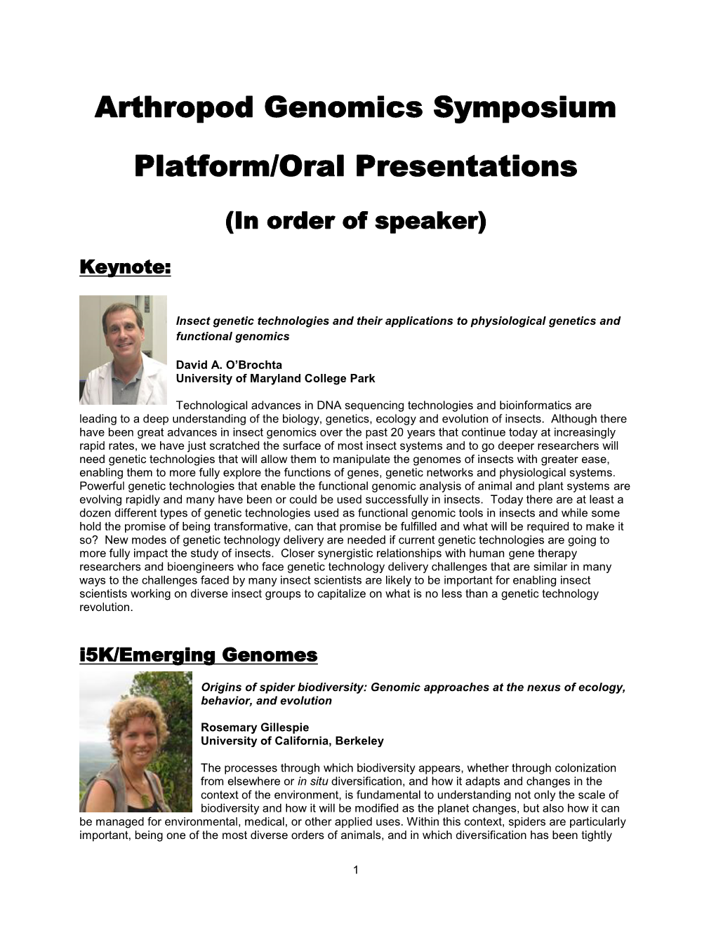 Arthropod Genomics Symposium Platform/Oral Presentations