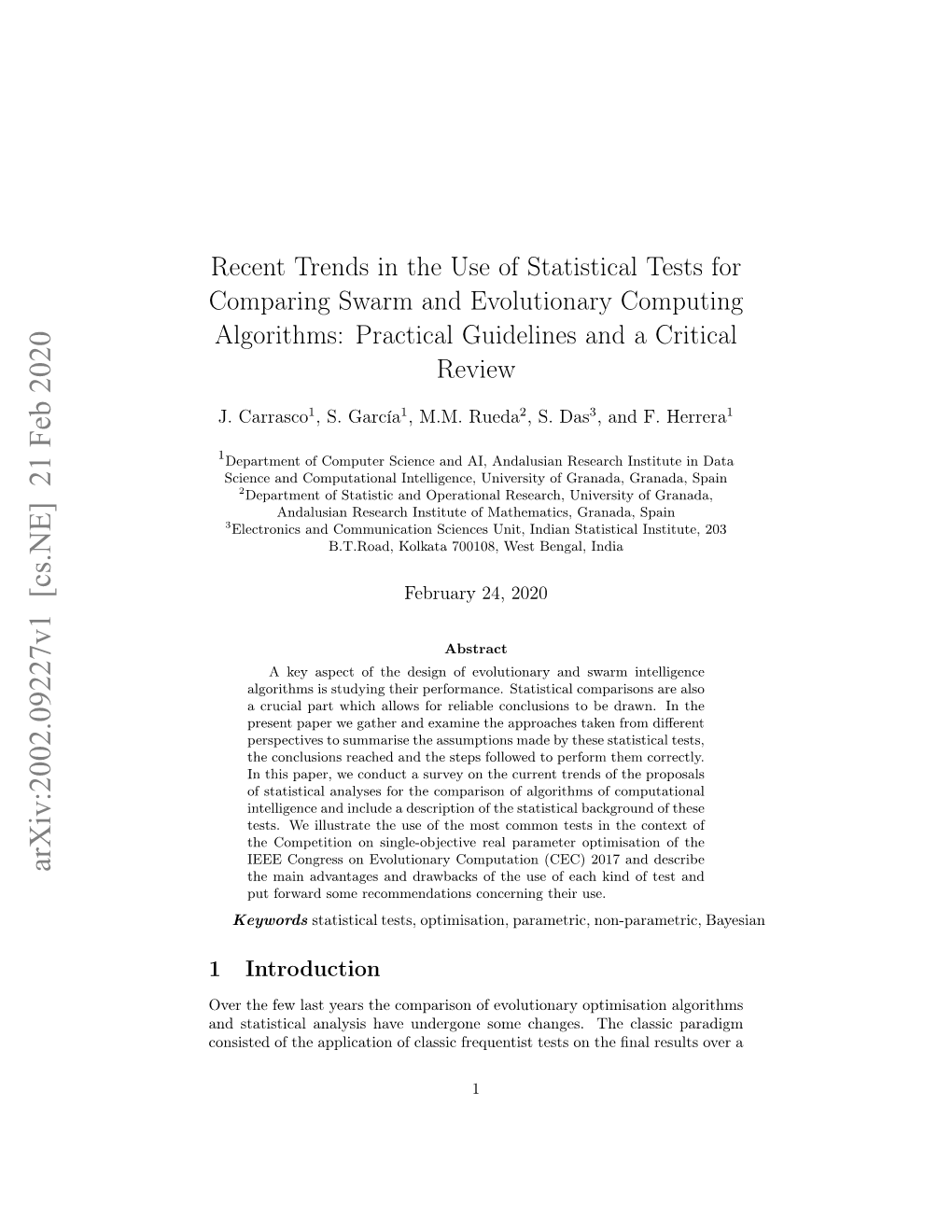 Recent Trends in the Use of Statistical Tests for Comparing Swarm and Evolutionary Computing Algorithms: Practical Guidelines and a Critical Review