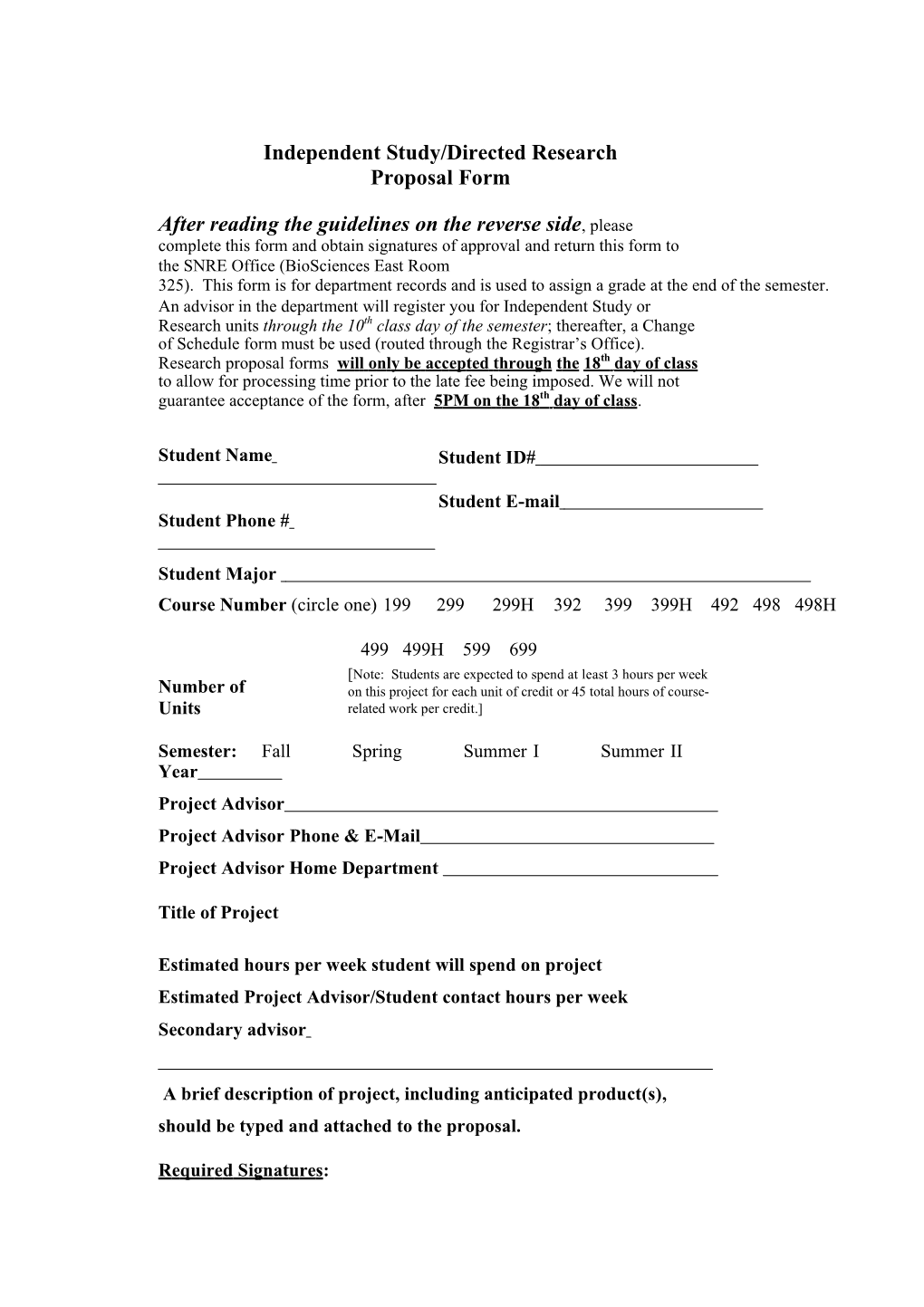 Independent Study/Directed Research Proposal Form