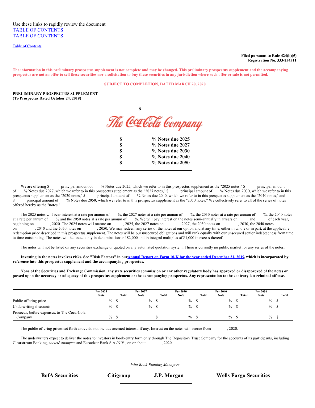 Bofa Securities Citigroup J.P. Morgan Wells Fargo Securities