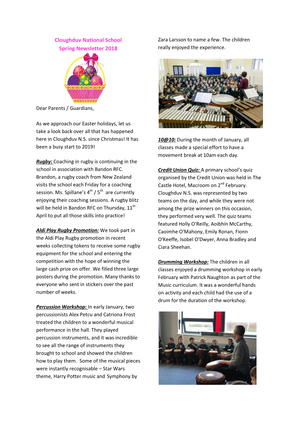 Cloughduv National School Spring Newsletter 2018