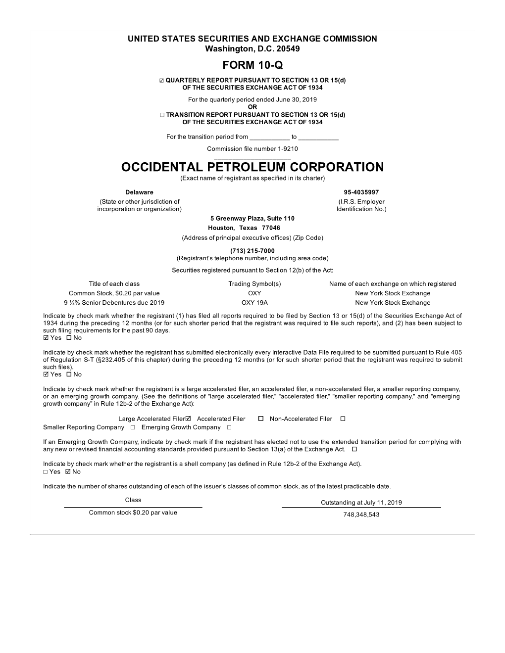 OCCIDENTAL PETROLEUM CORPORATION (Exact Name of Registrant As Specified in Its Charter)