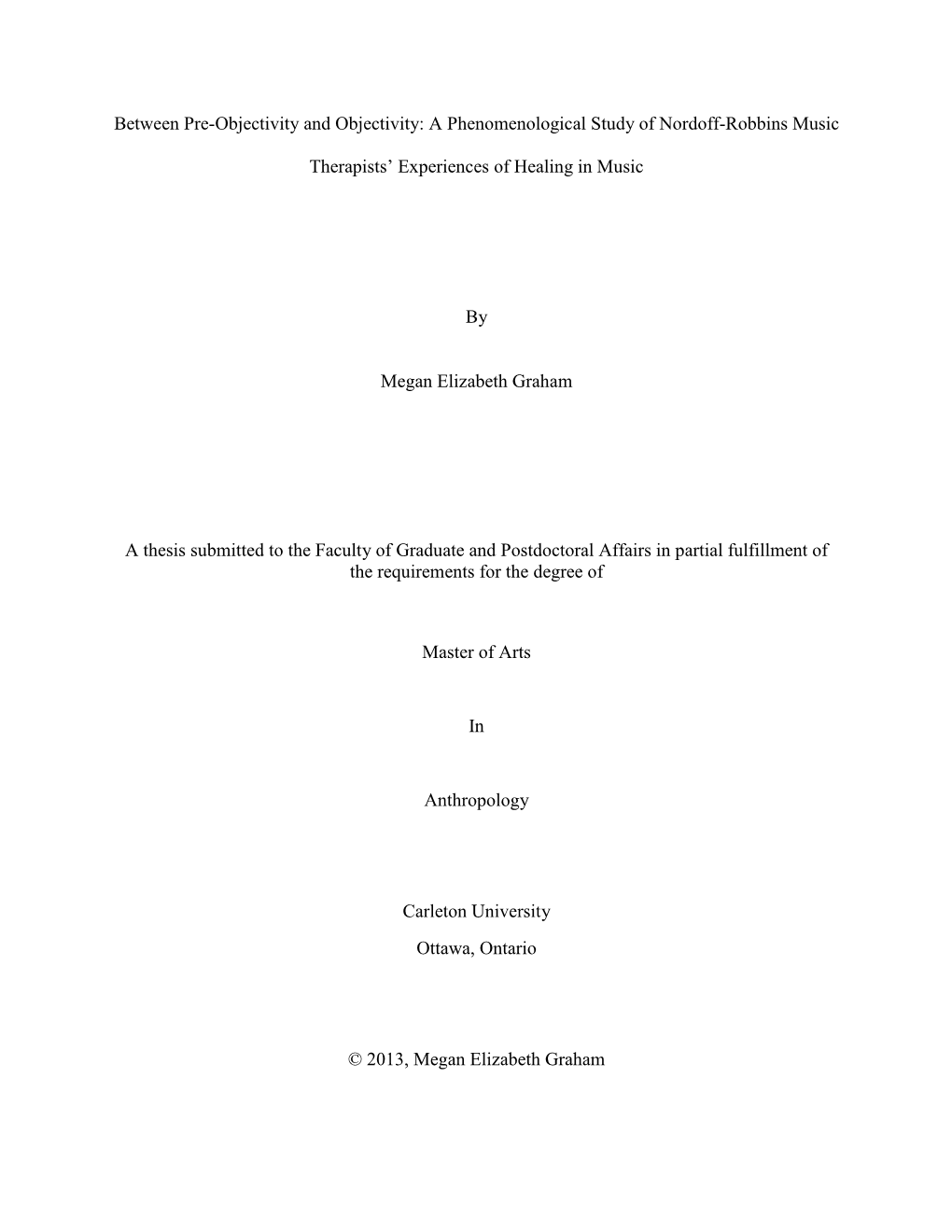 Between Pre-Objectivity and Objectivity: a Phenomenological Study of Nordoff-Robbins Music