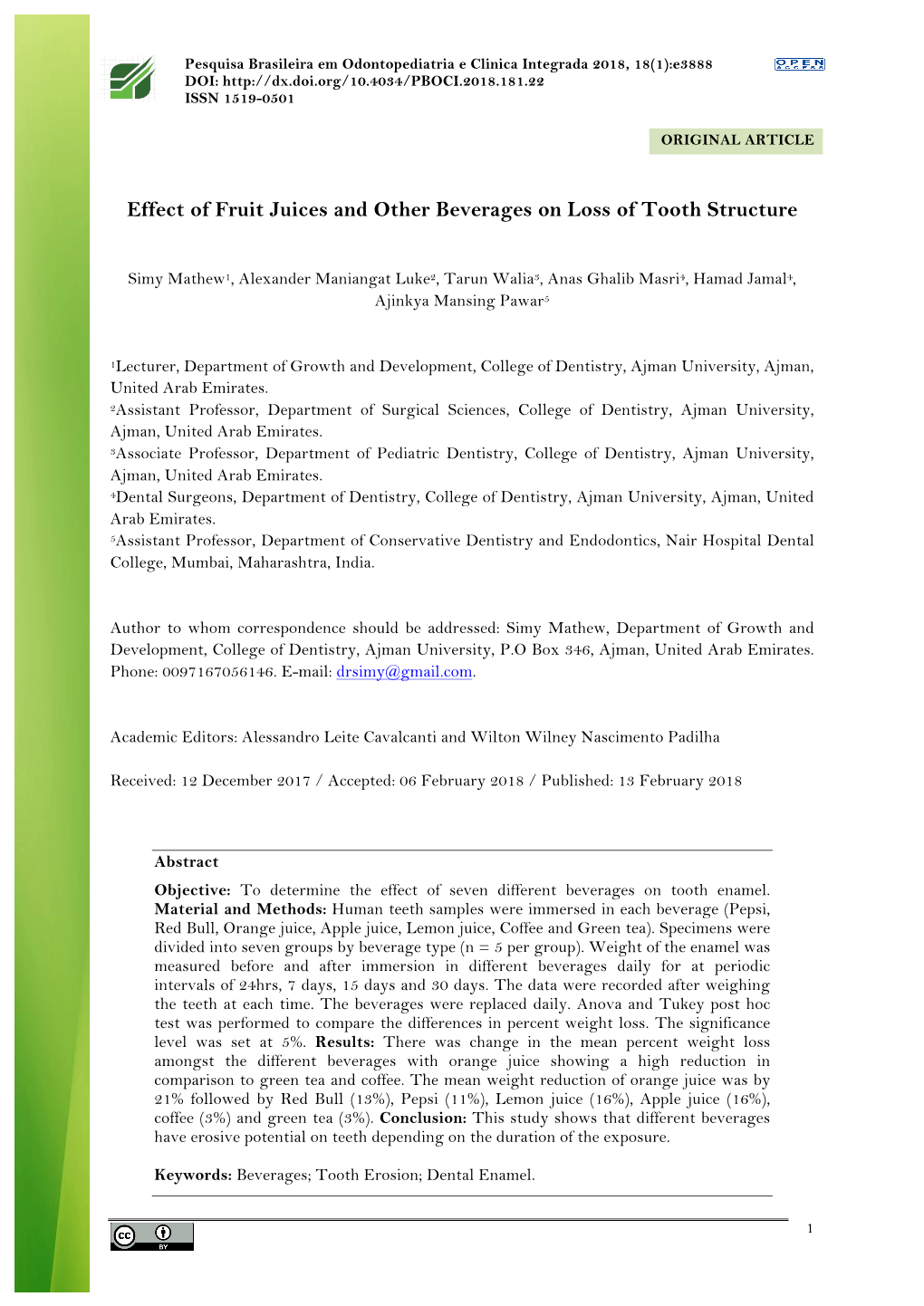 Effect of Fruit Juices and Other Beverages on Loss of Tooth Structure