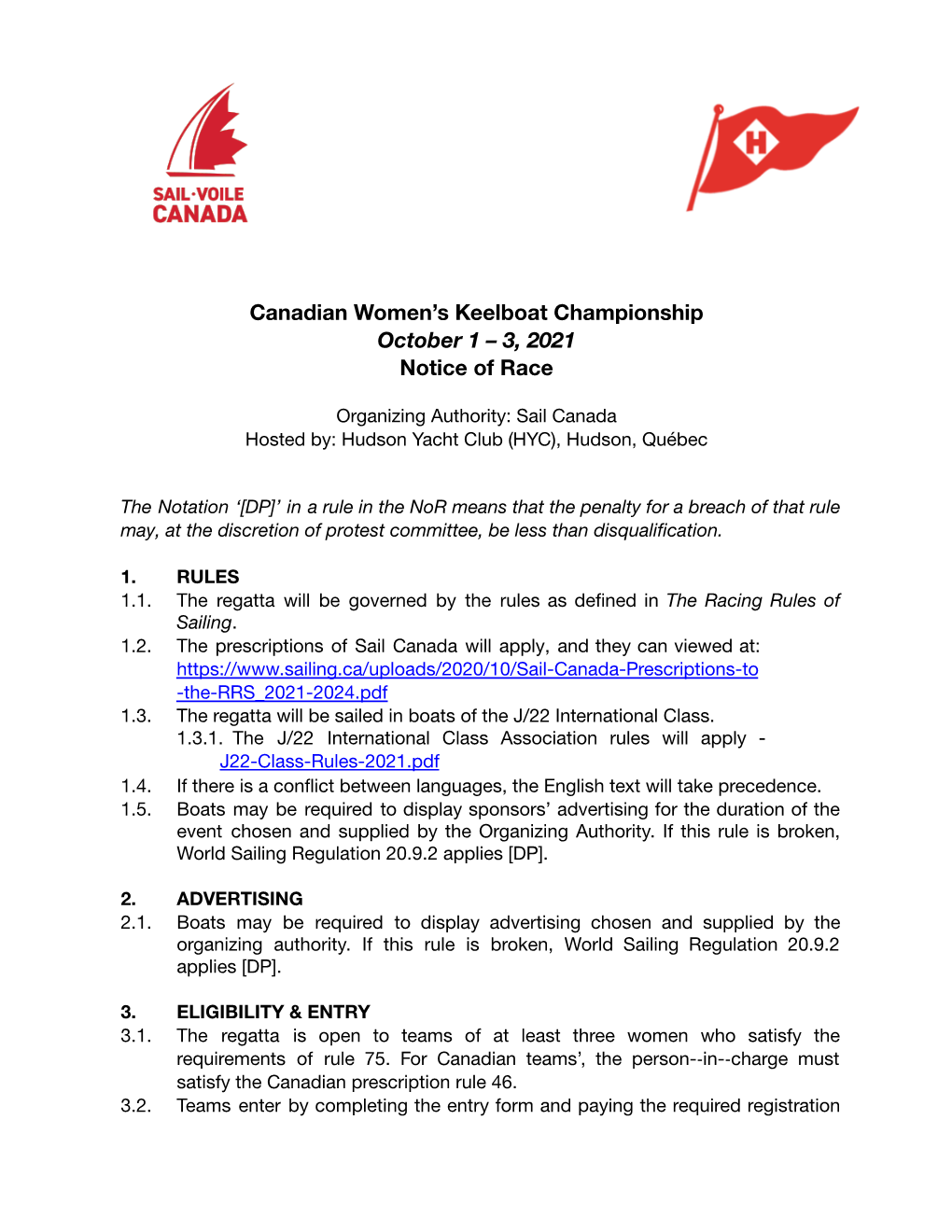 Canadian Women's Keelboat Championship October 1 – 3, 2021