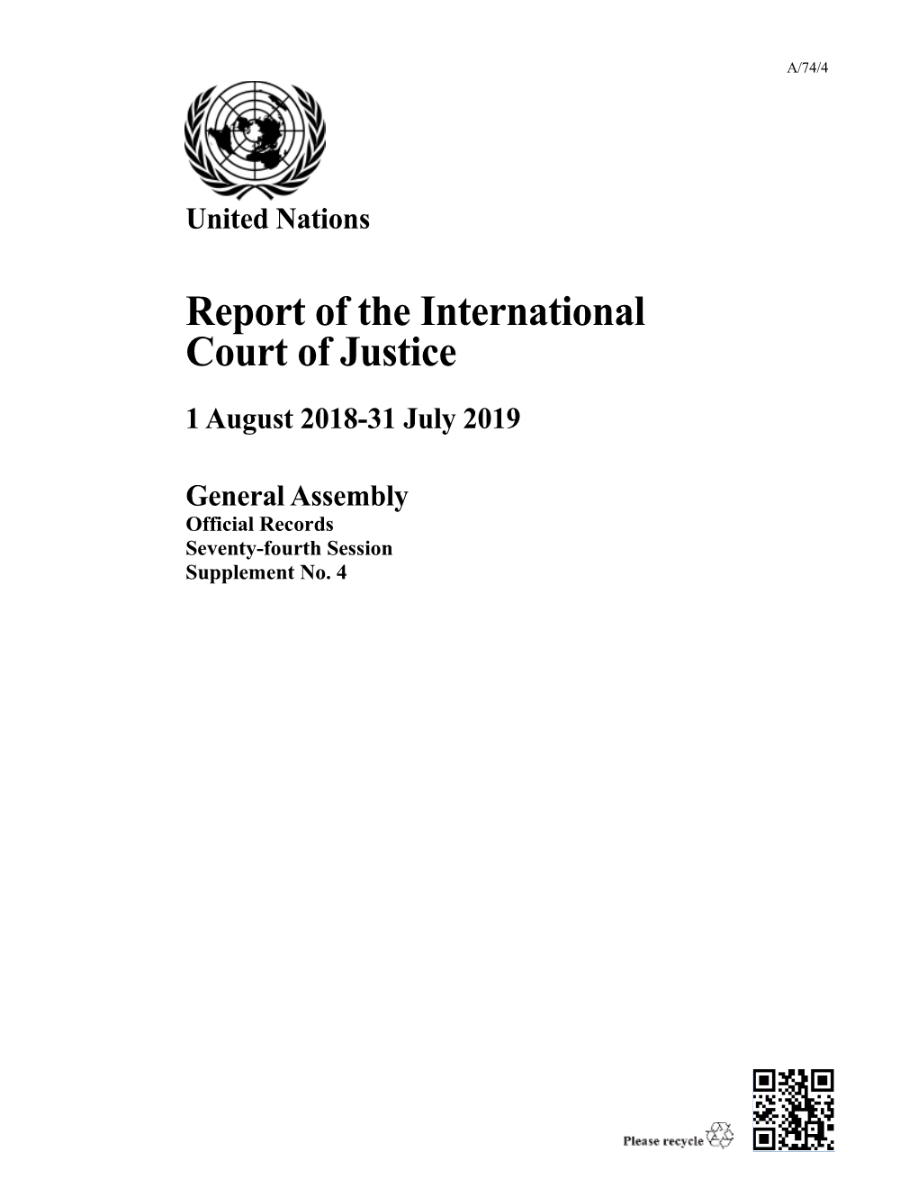 Report of the International Court of Justice