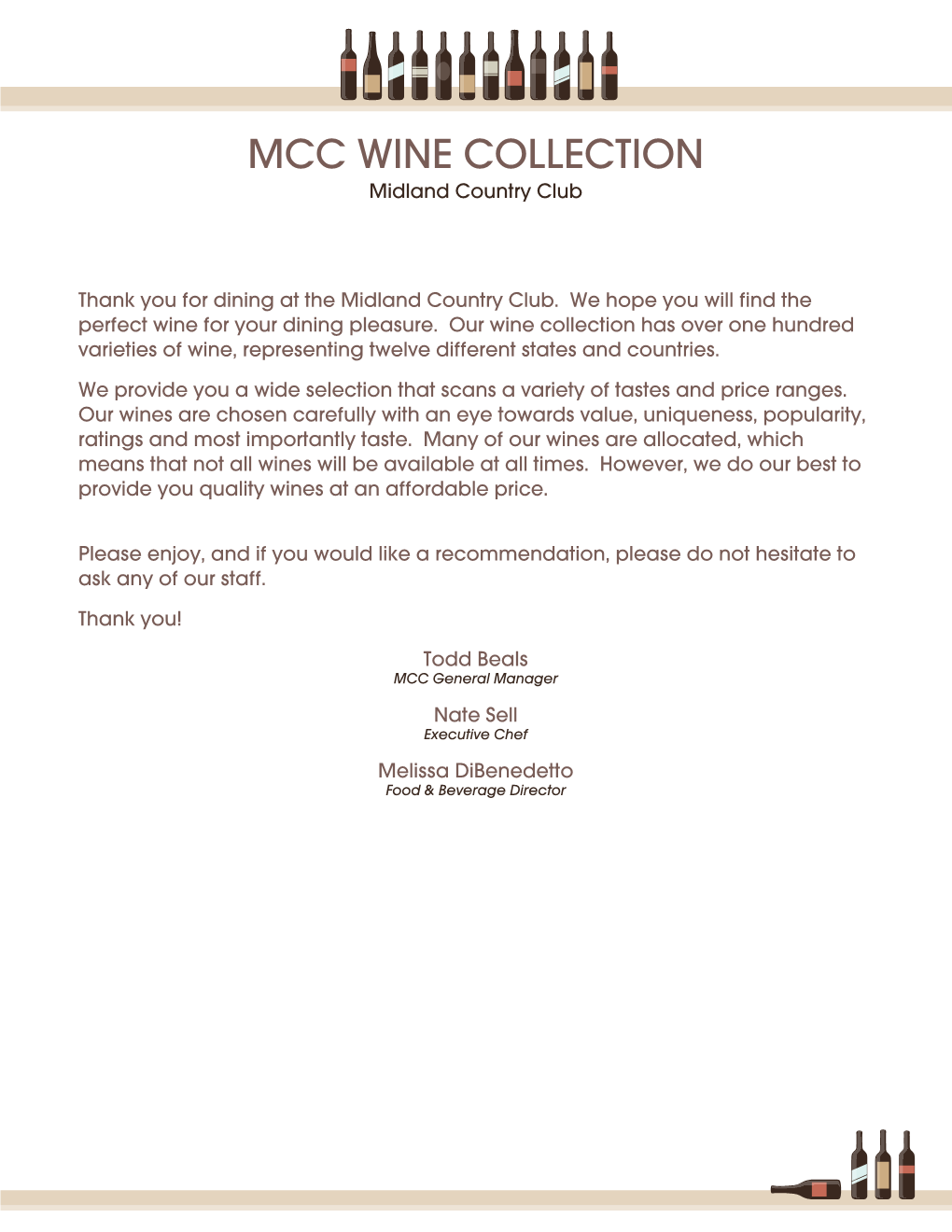 MCC WINE COLLECTION Midland Country Club