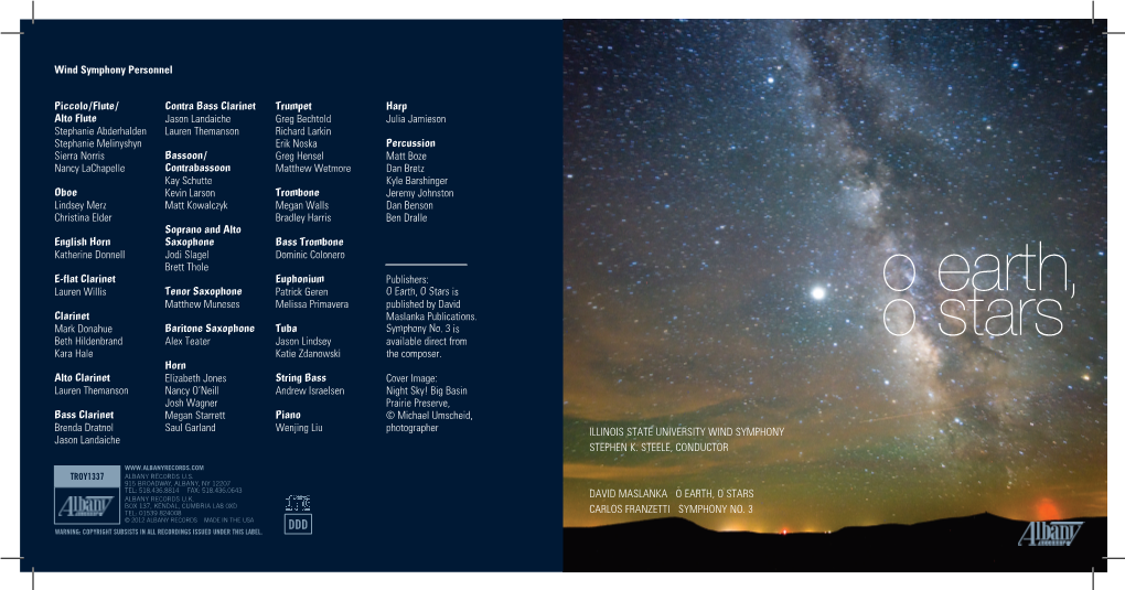 O Earth, O Stars Is O Earth, Matthew Muneses Melissa Primavera Published by David Clarinet Maslanka Publications