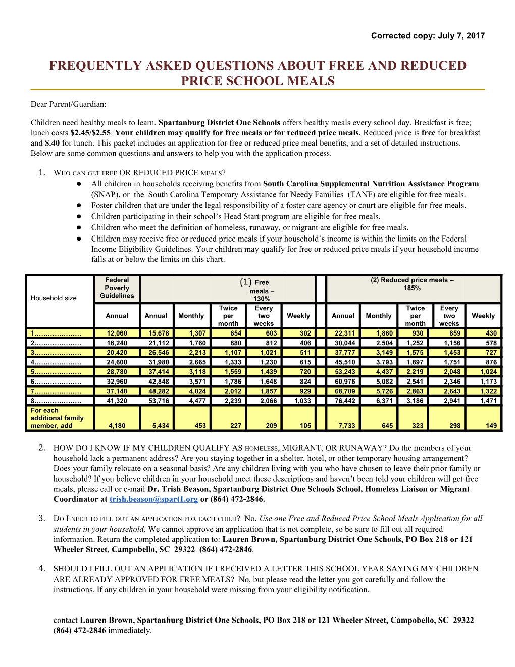 Frequently Asked Questions About Free and Reduced Price School Meals