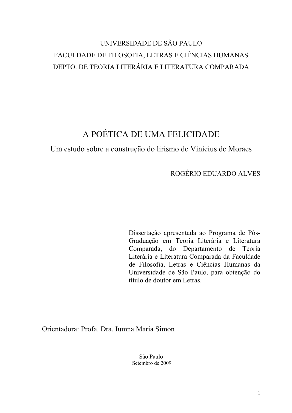 Um Estudo Sobre a Construção Do Lirismo De Vinicius De Moraes