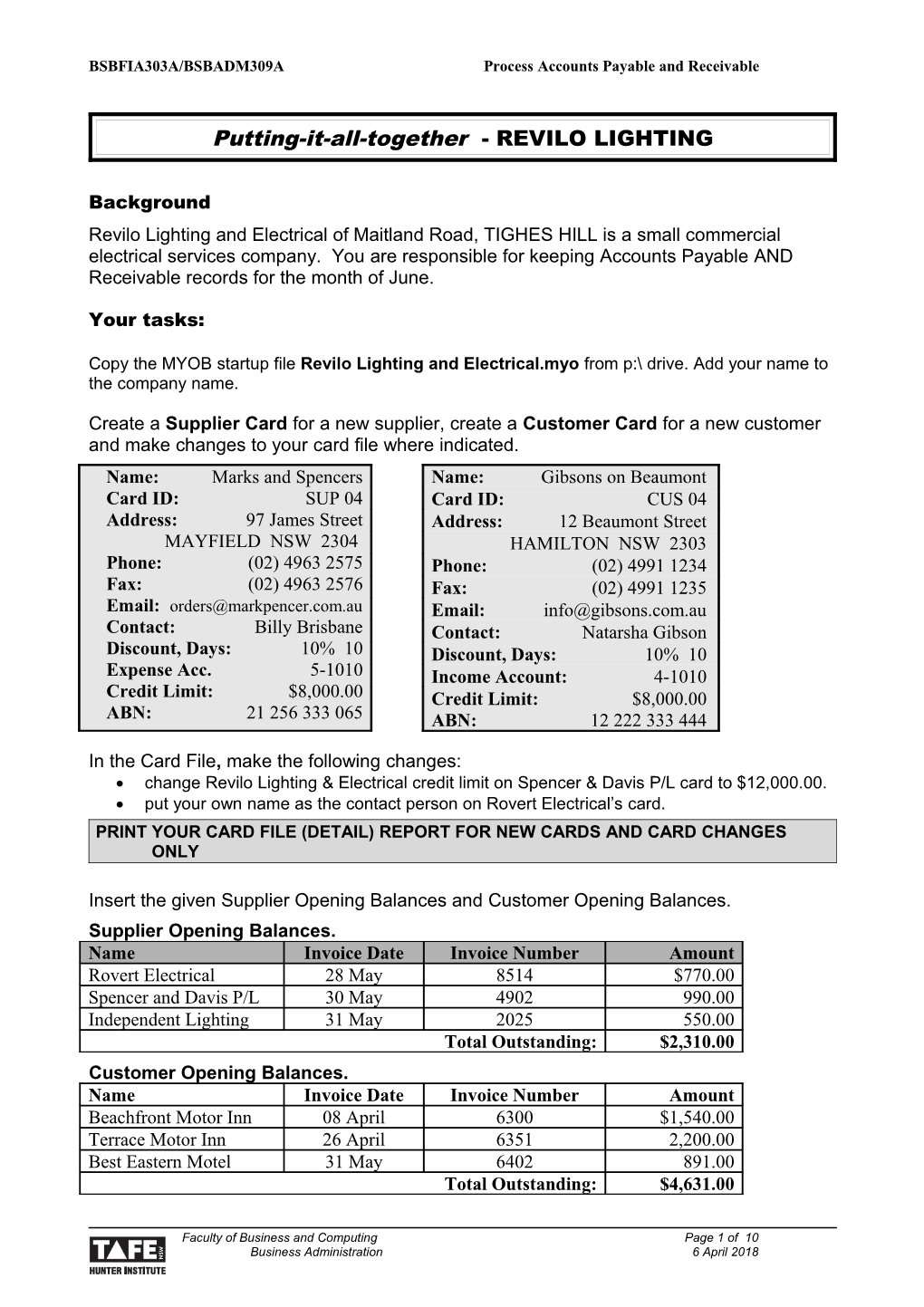 BSBFIA303A/BSBADM309A Process Accounts Payable and Receivable