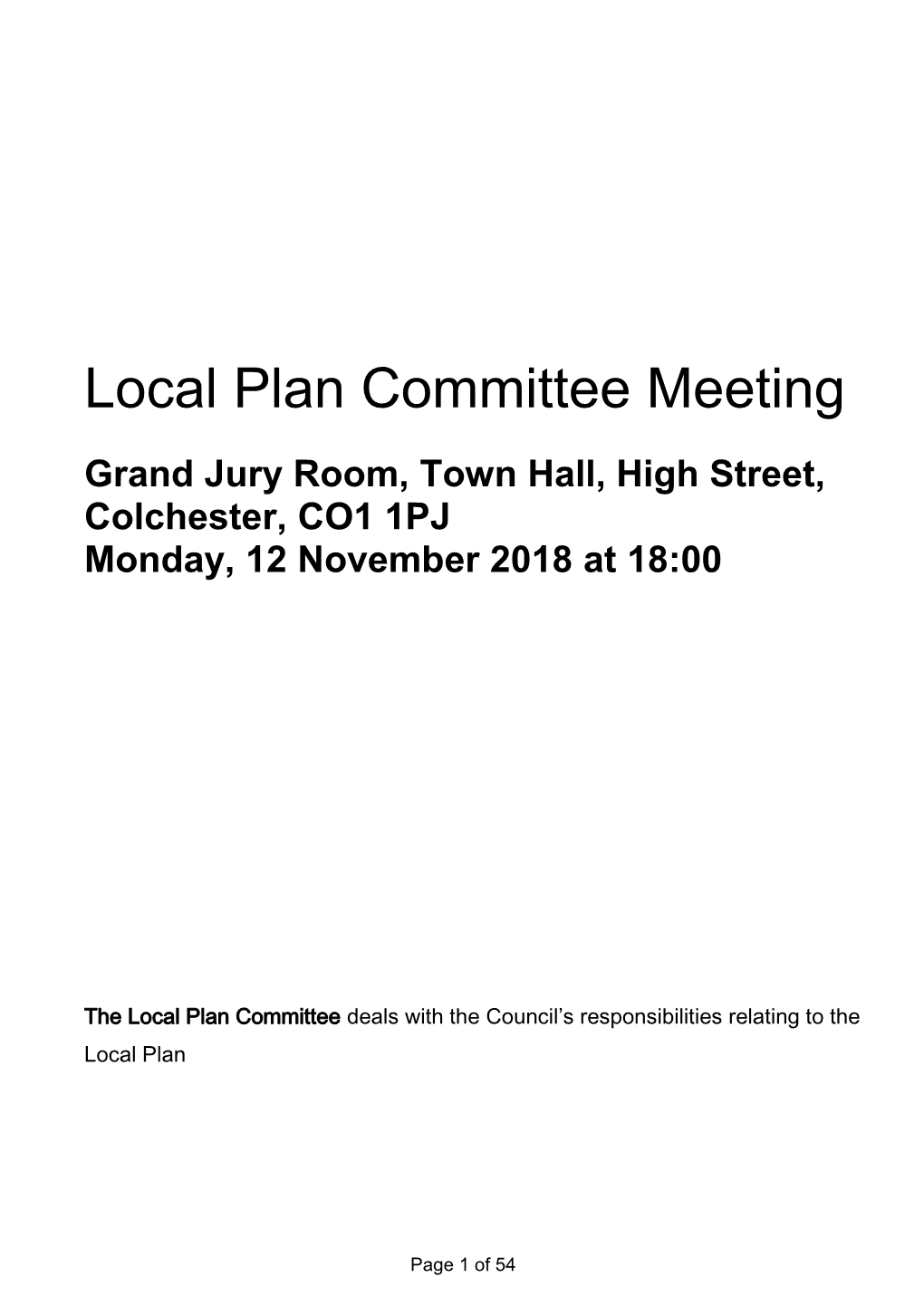 Local Plan Committee Meeting