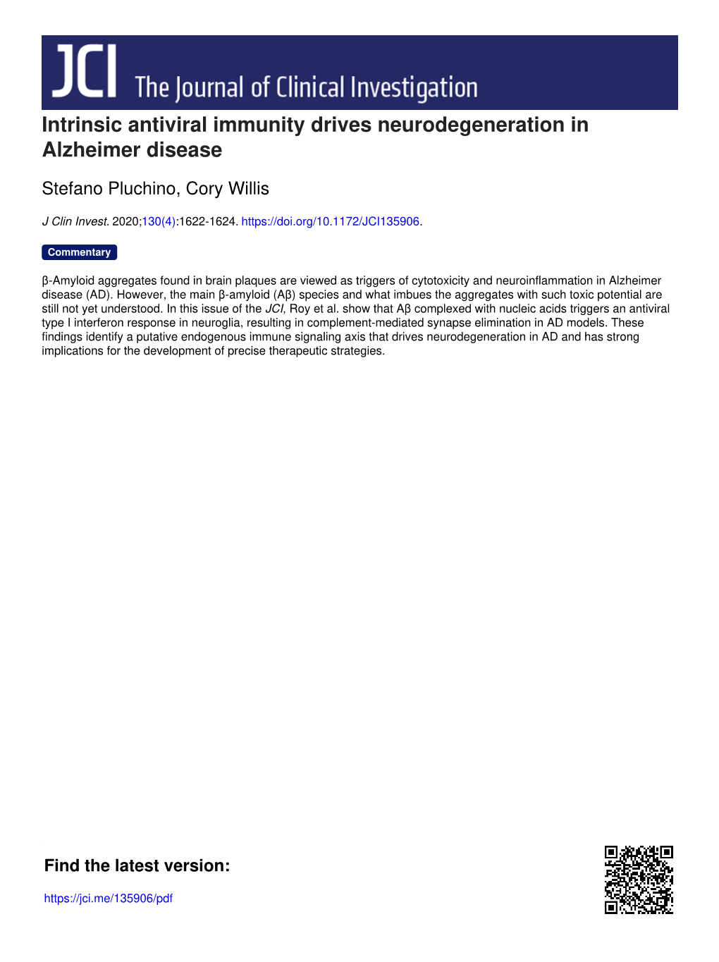 Intrinsic Antiviral Immunity Drives Neurodegeneration in Alzheimer Disease