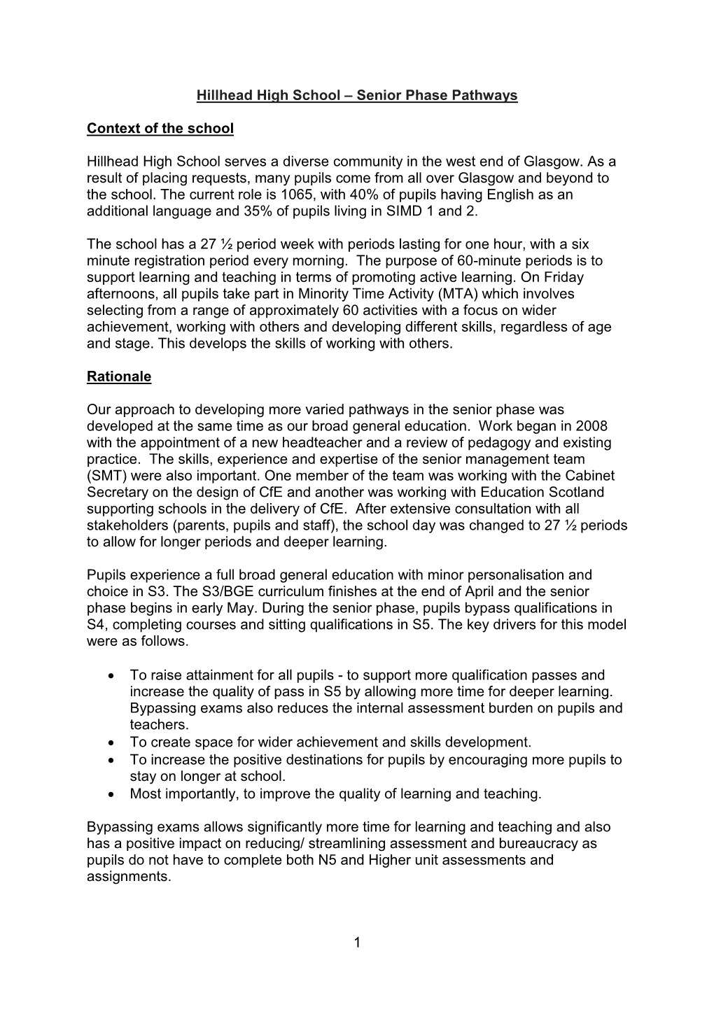 Hillhead High School – Senior Phase Pathways