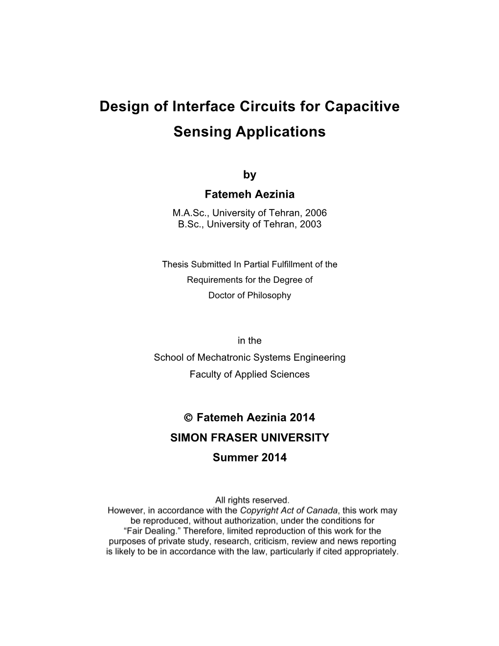 Design of Interface Circuits for Capacitive Sensing Applications