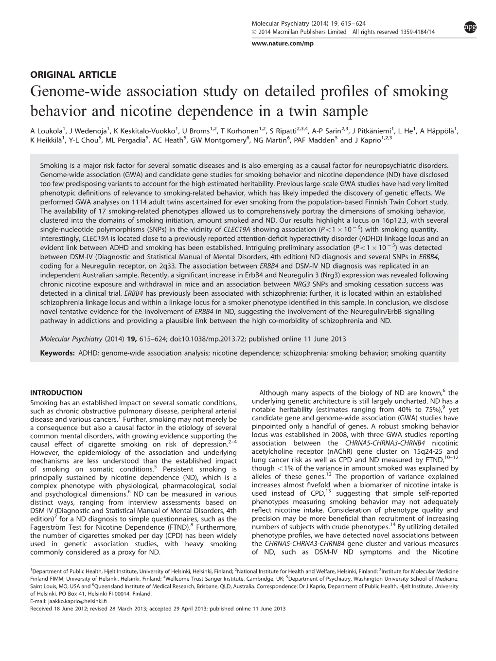 Genome-Wide Association Study on Detailed Profiles of Smoking