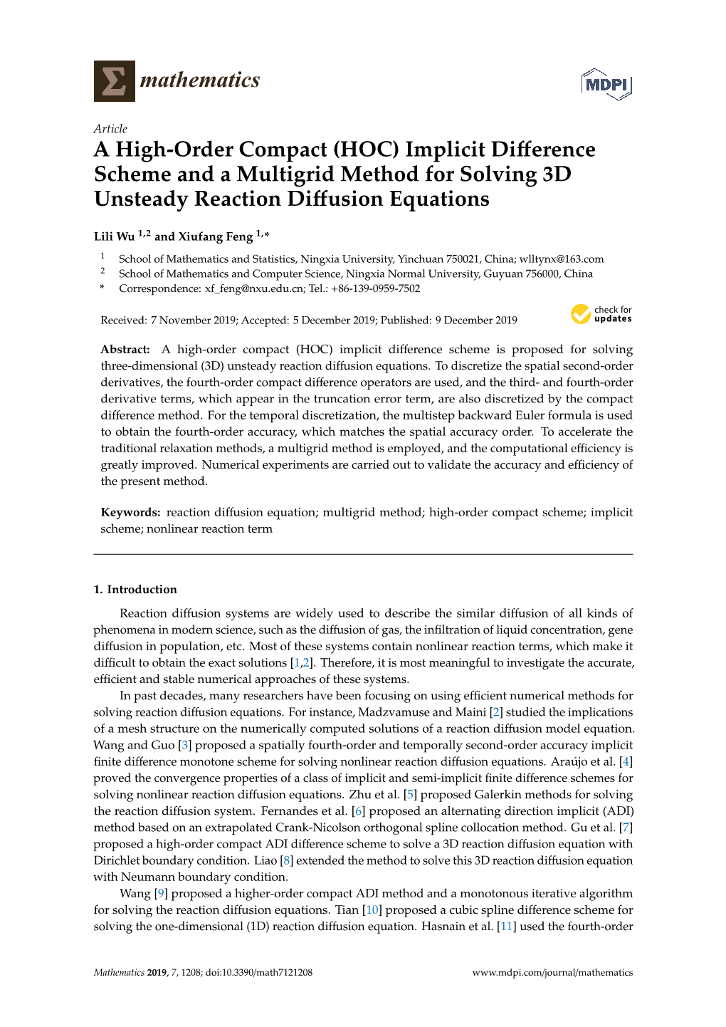 A High-Order Compact (HOC) Implicit Difference Scheme and a Multigrid Method for Solving 3D Unsteady Reaction Diffusion Equations