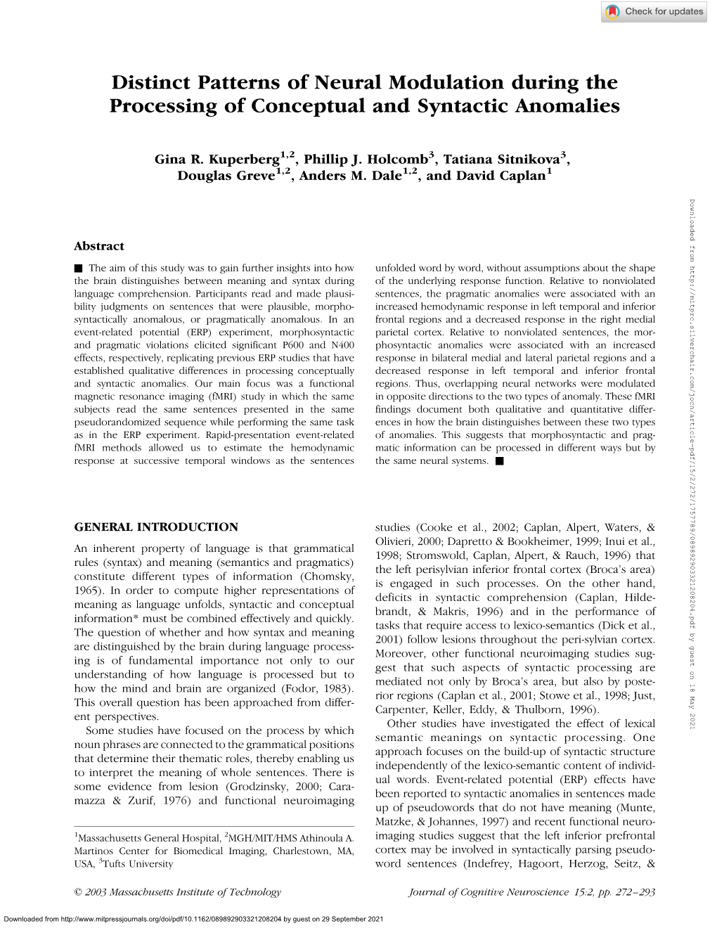 Distinct Patterns of Neural Modulation During the Processing of Conceptual and Syntactic Anomalies