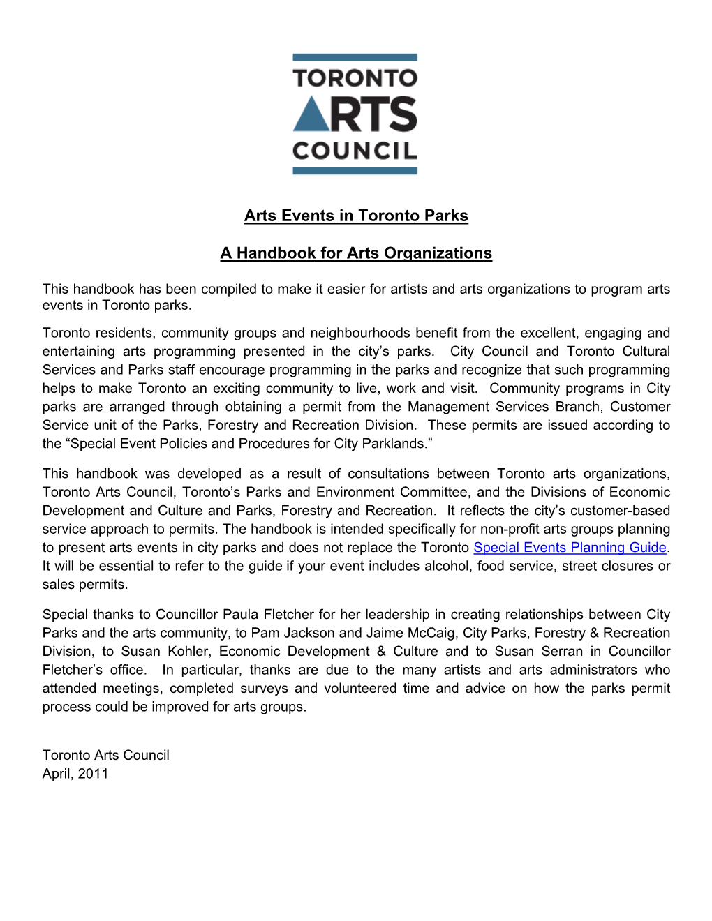 TAC Art in Parks Handbook